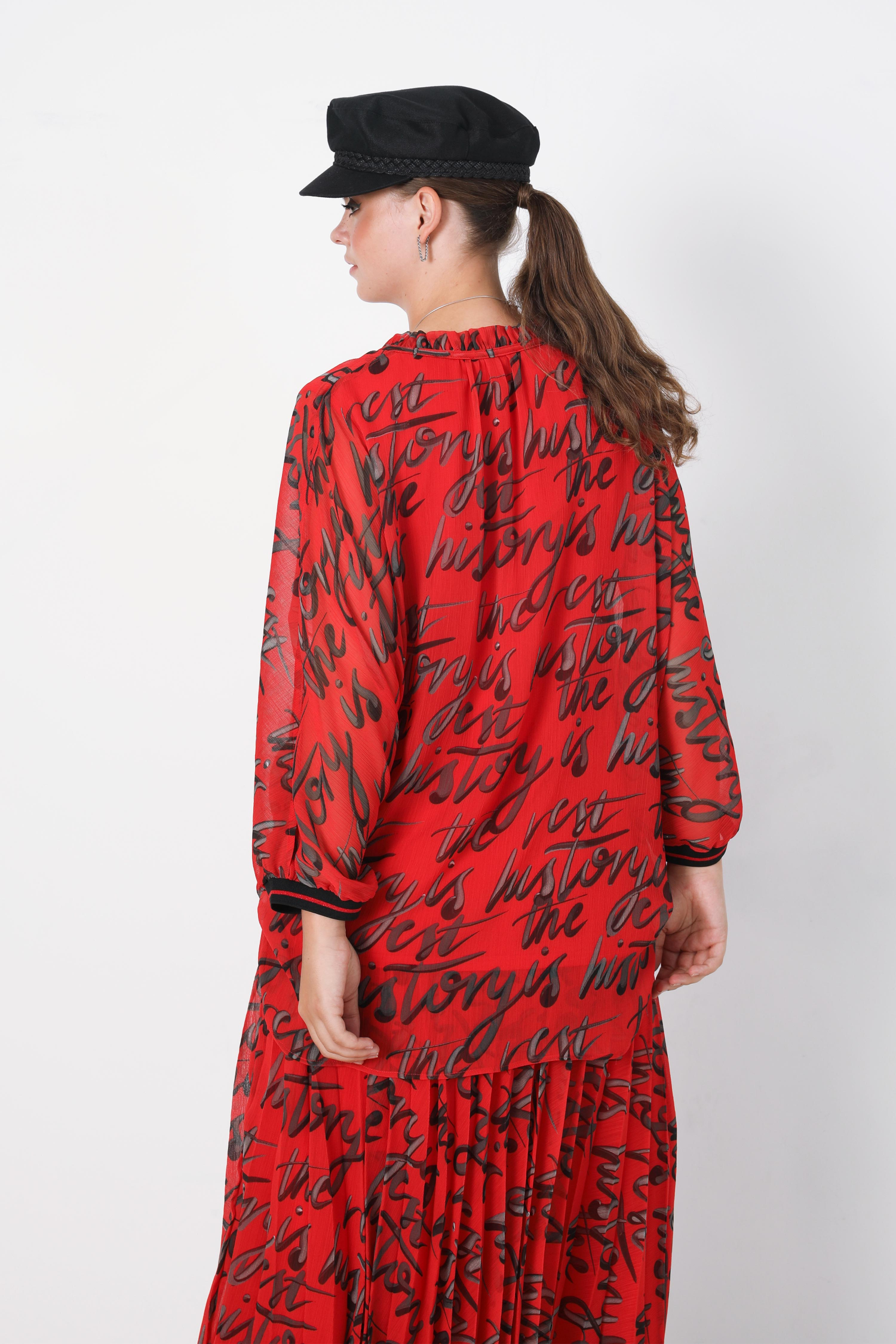 Printed voile batwing blouse
