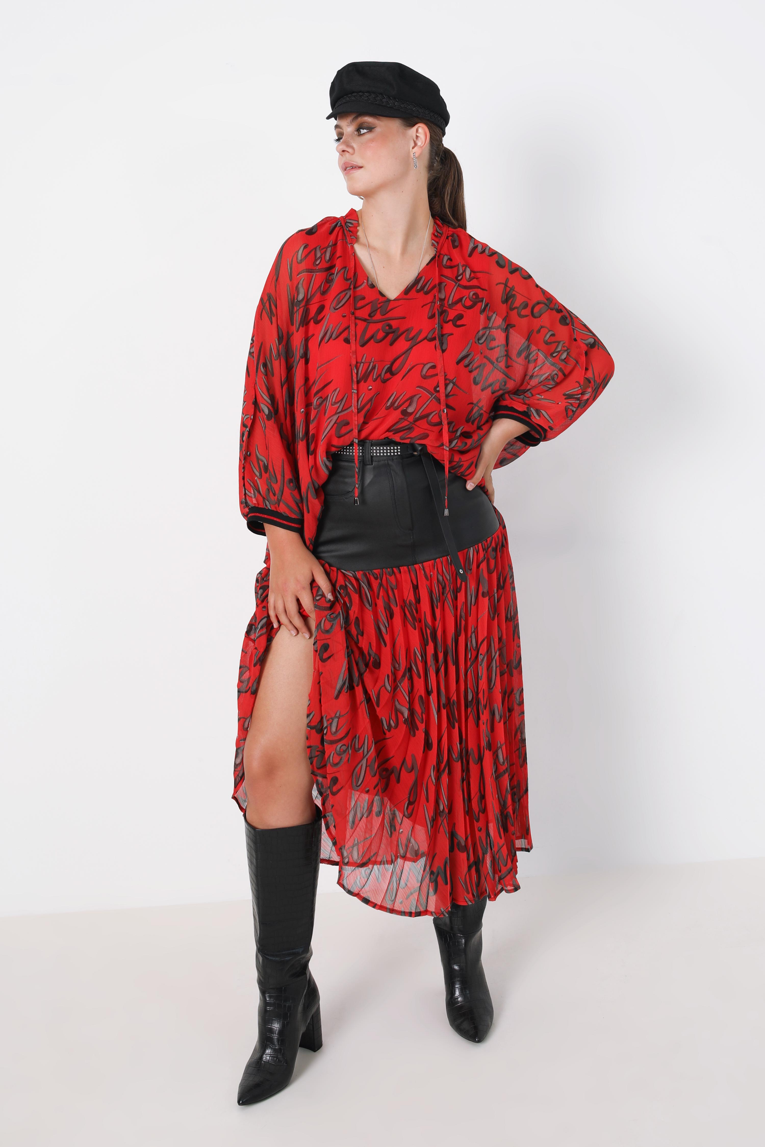 Printed voile batwing blouse