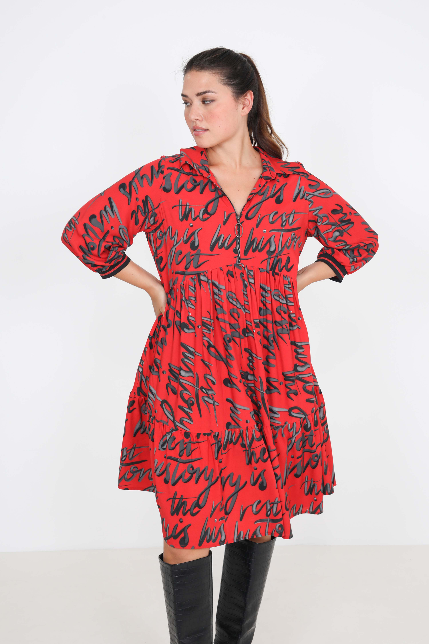 graphic print midi dress with zip