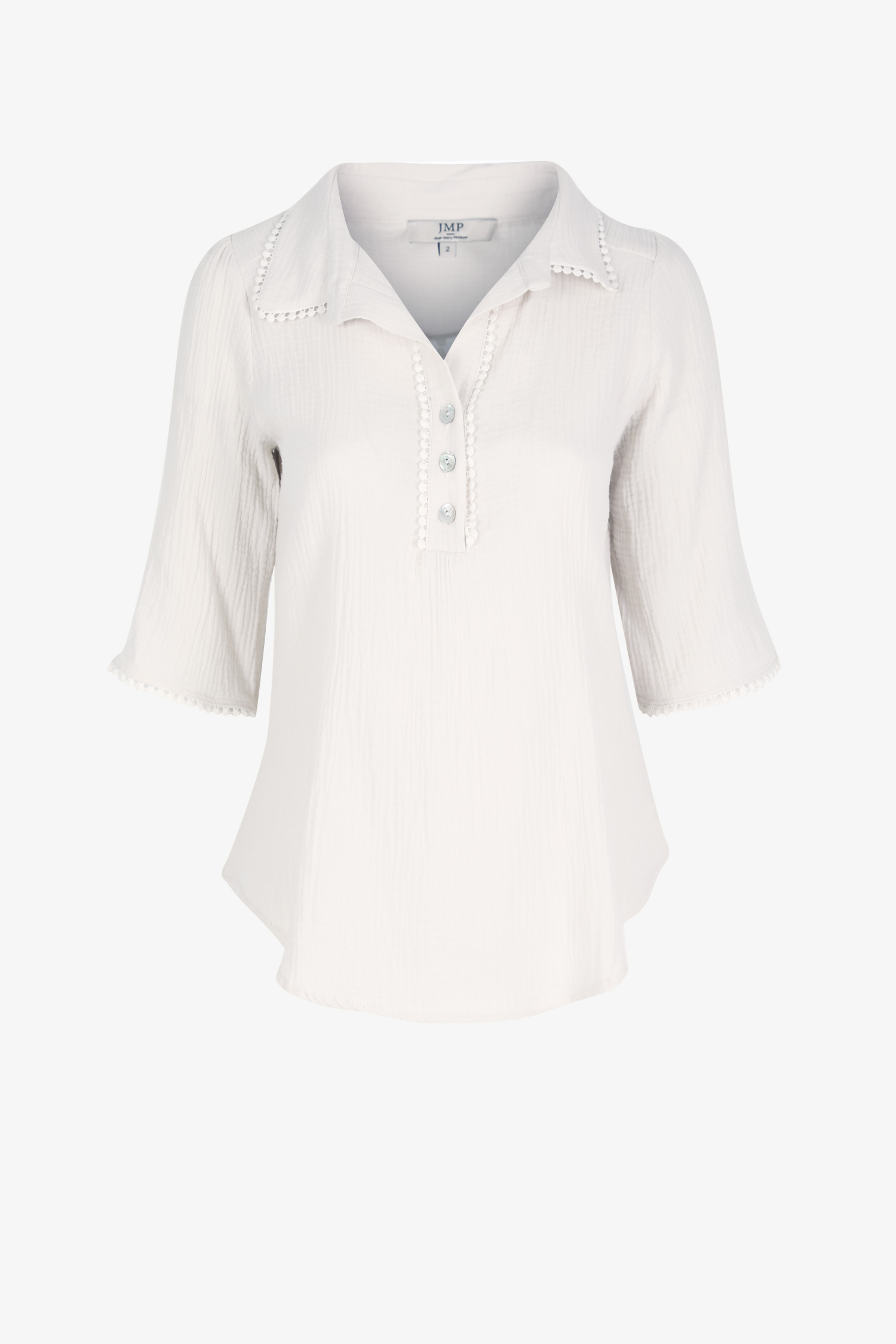 Plain cotton blouse with macramé back plastron