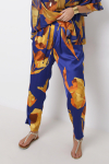 Satin-effect printed straight pants