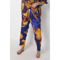 Satin-effect printed straight pants