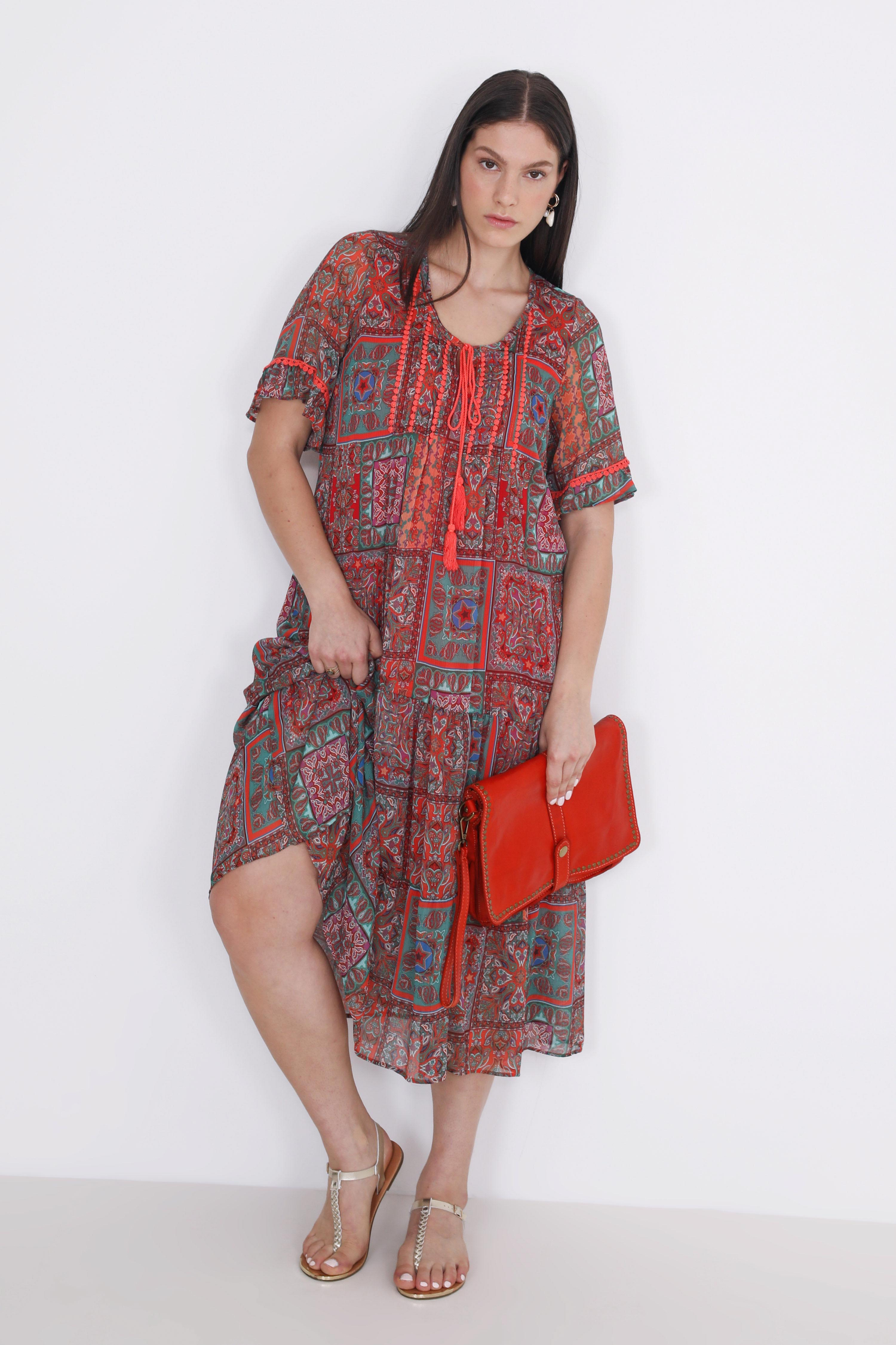 Mid-length dress in printed voile (expedition 10/15 June)