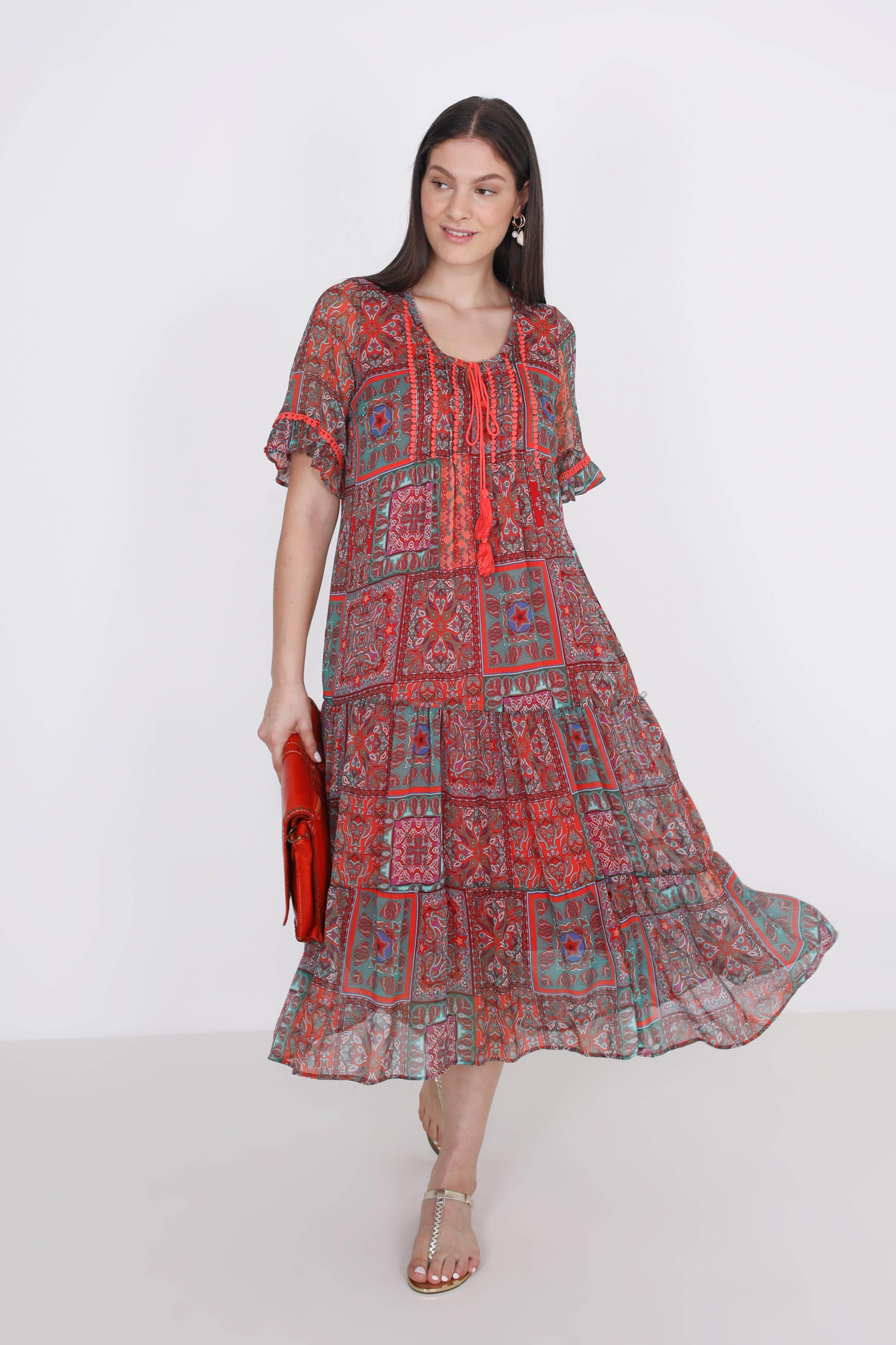 Mid-length dress in printed voile (expedition 10/15 June)