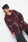 Waterproof black vinyl parka with hood.