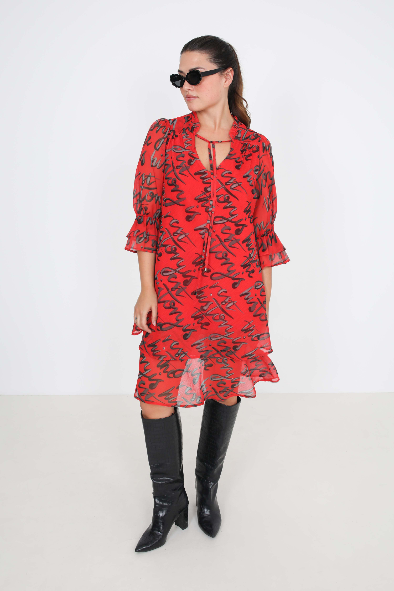 Layered printed voile dress