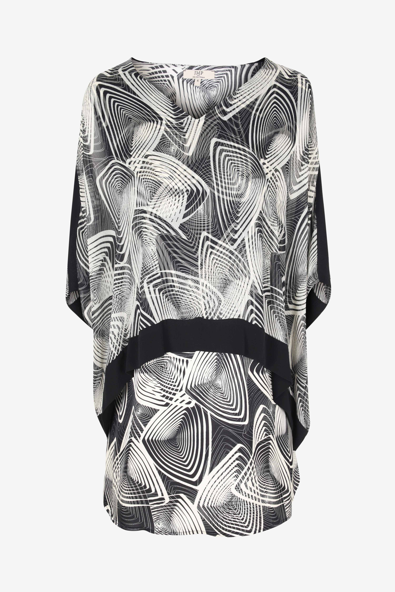 Long satin tunic with printed voile overlay