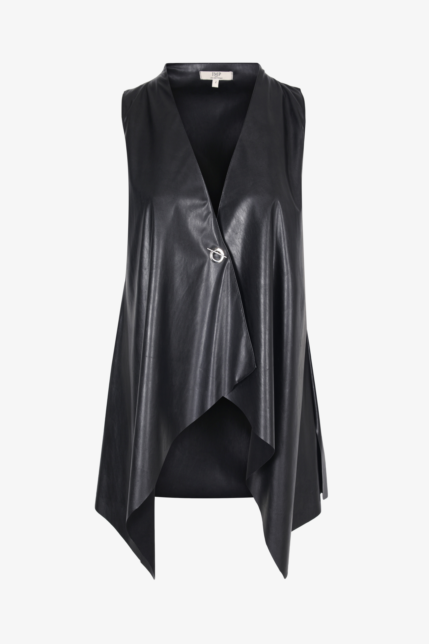 Cascading collar vest in solid faux leather