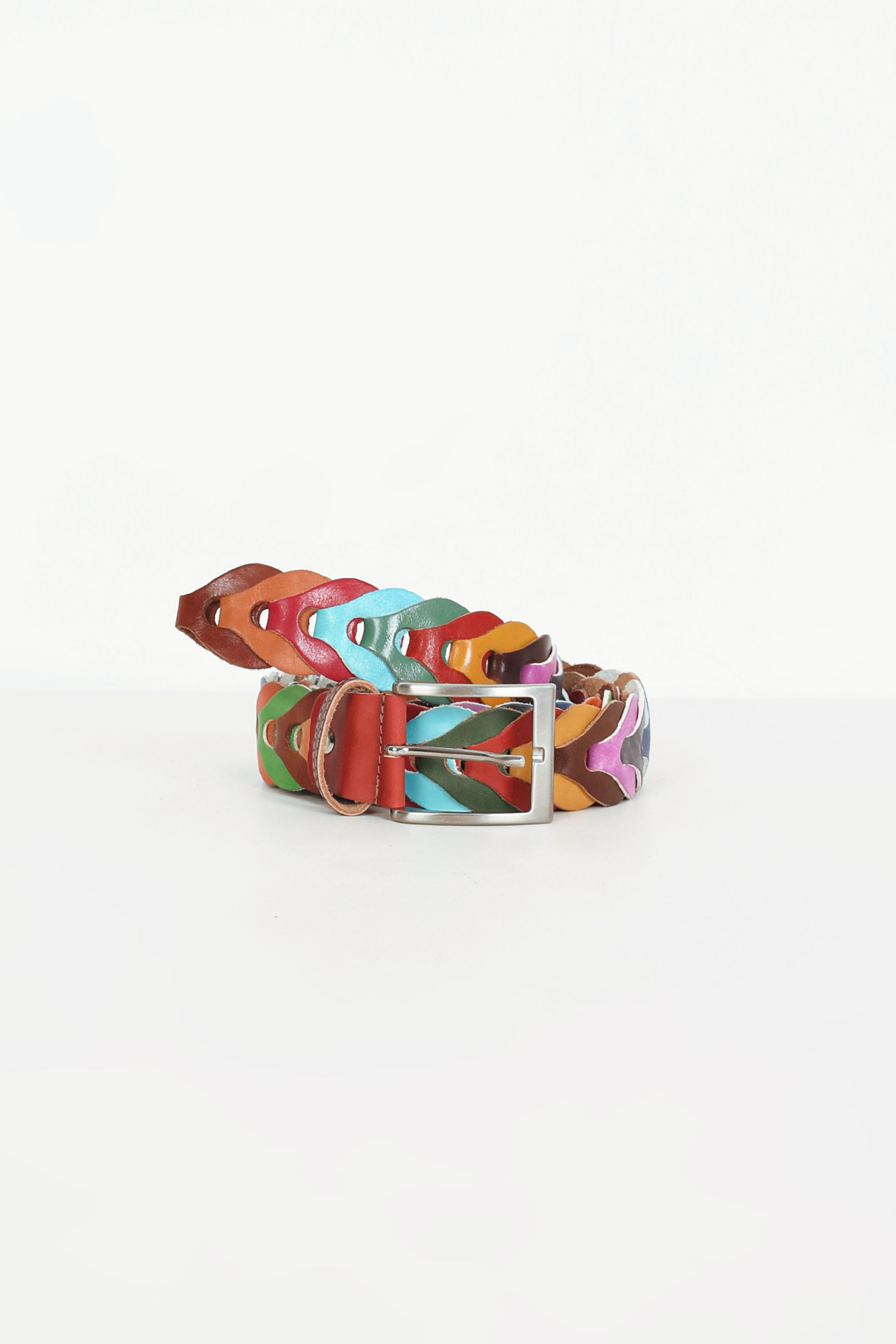Braided multicolored leather belt