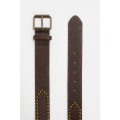 Brown leather belt with row of studs