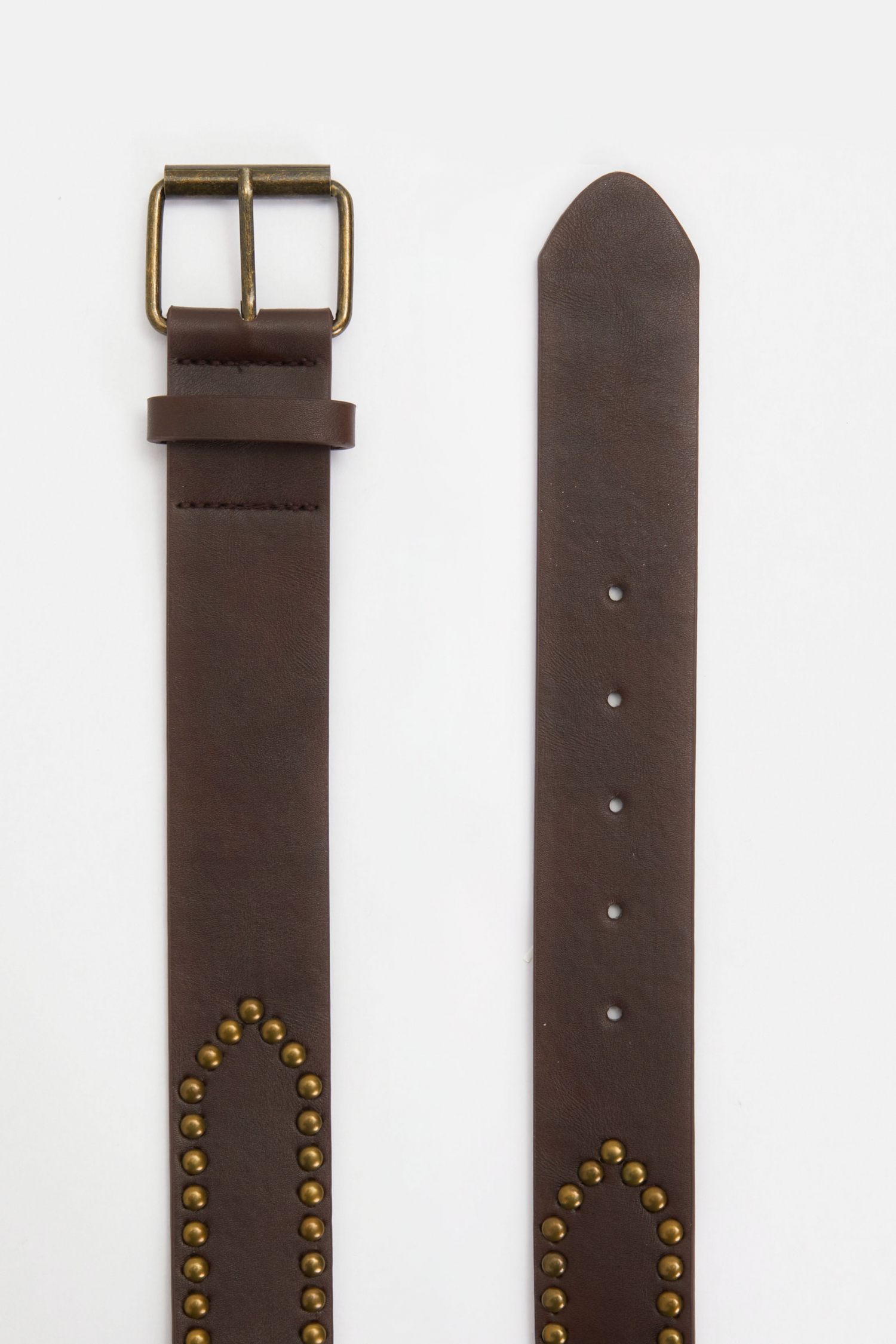 brown leather belt with row of studs
