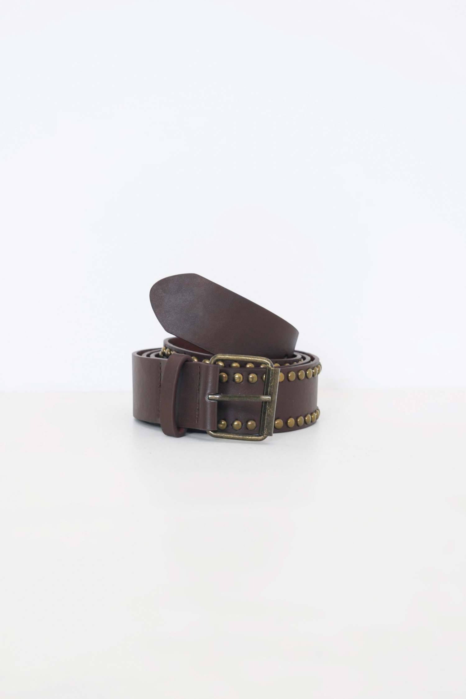 Brown leather belt with row of studs