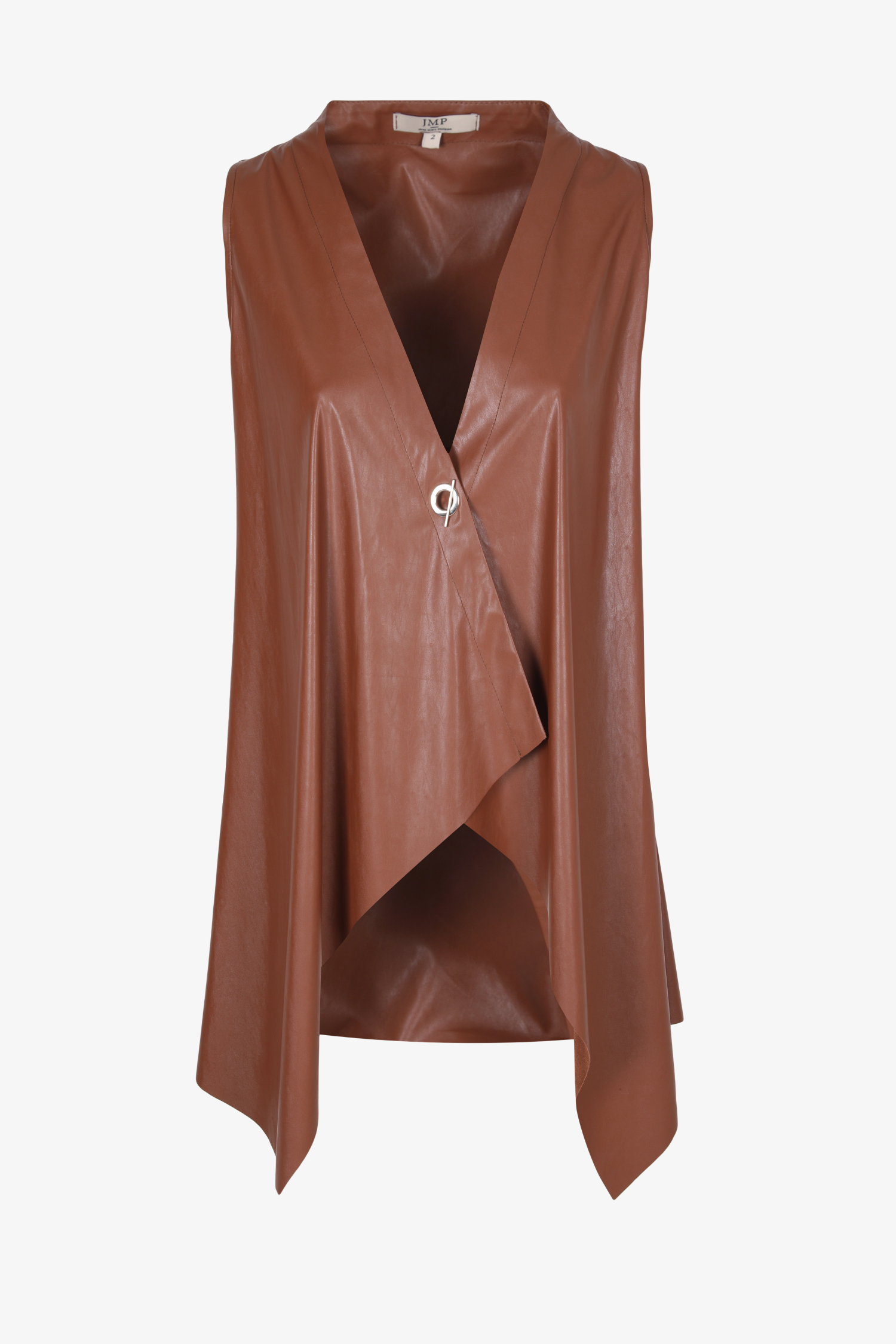 Cascading collar vest in solid faux leather