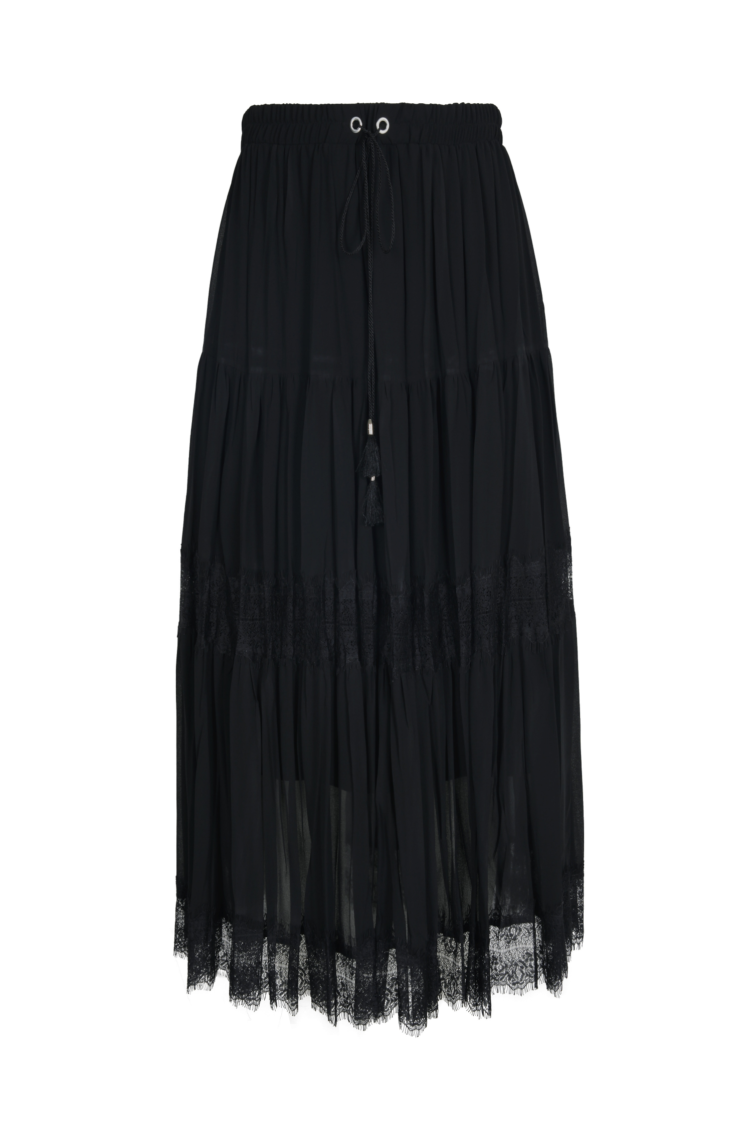 Skirt with ruffles and lace in plain voile