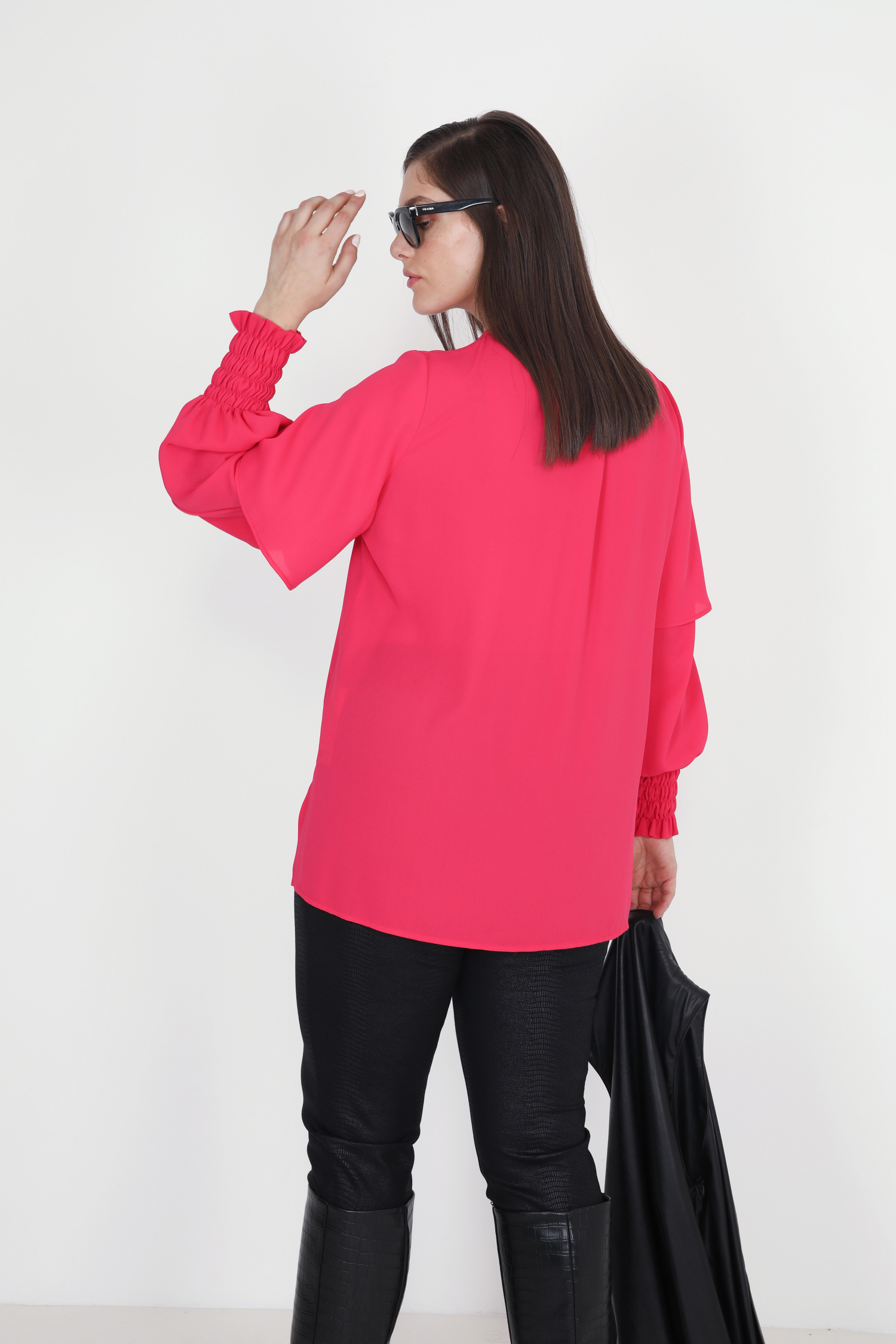 Plain voile blouse with plastron