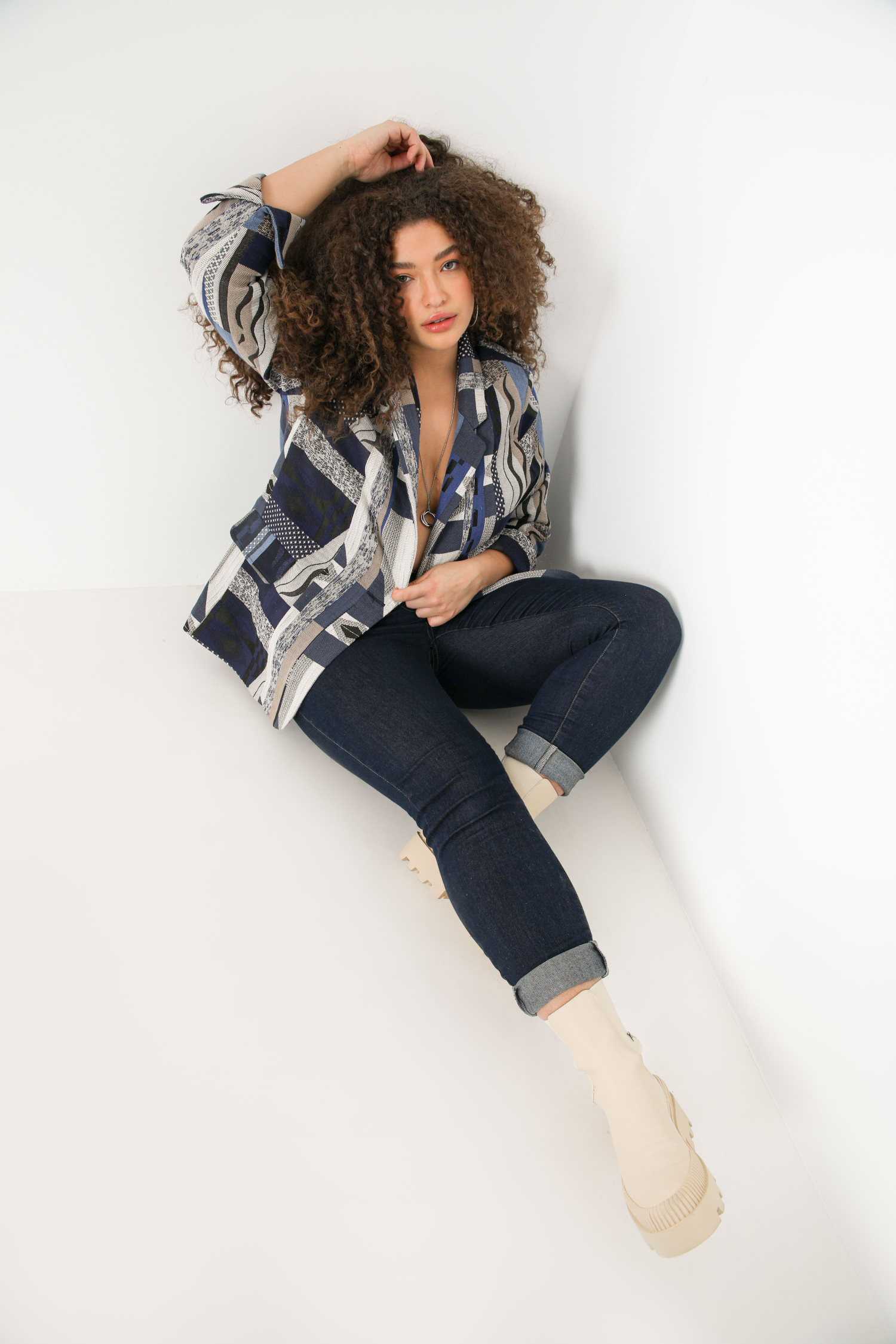 Printed jacquard suit jacket