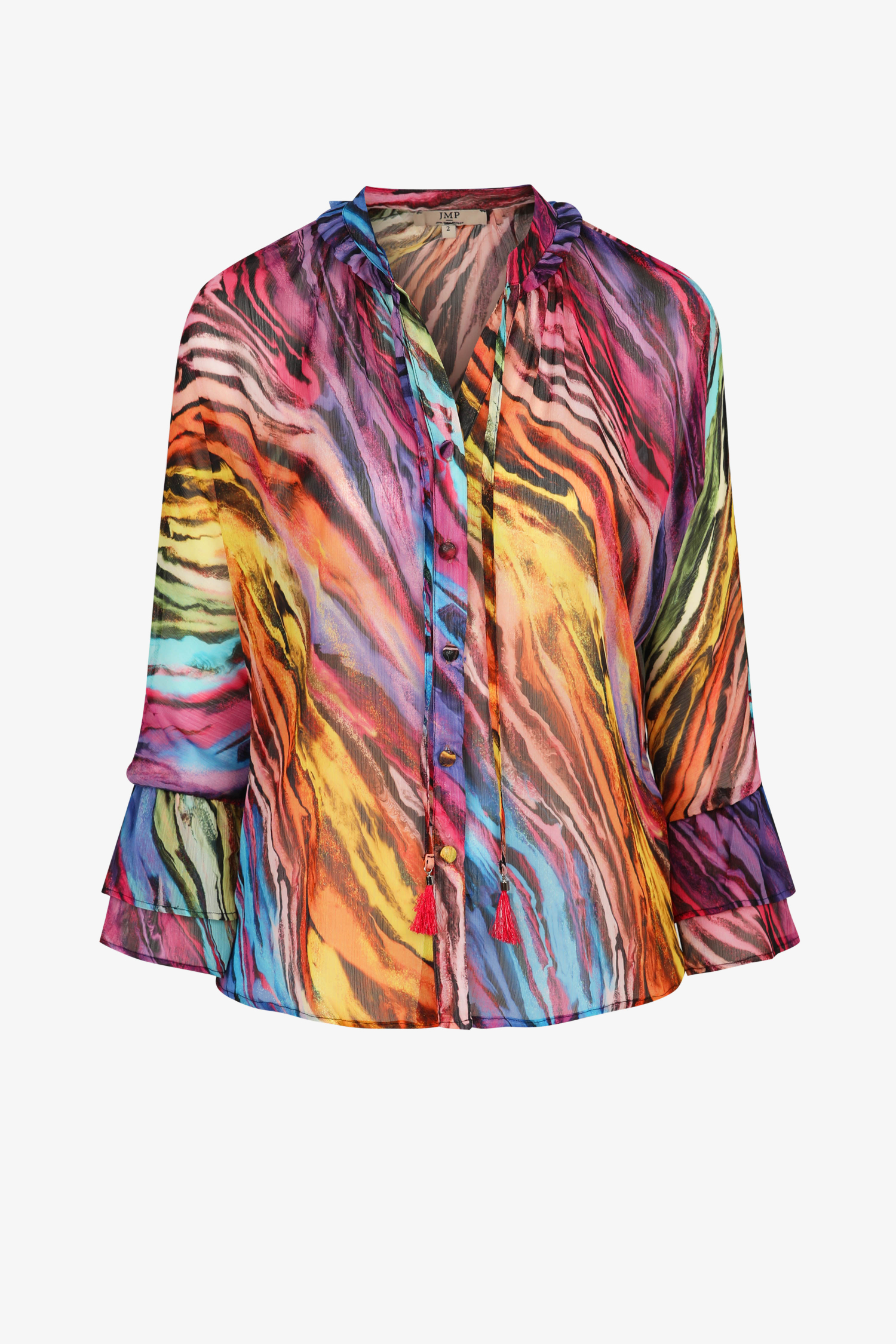 Eco-responsible printed voile shirt with Mao collar