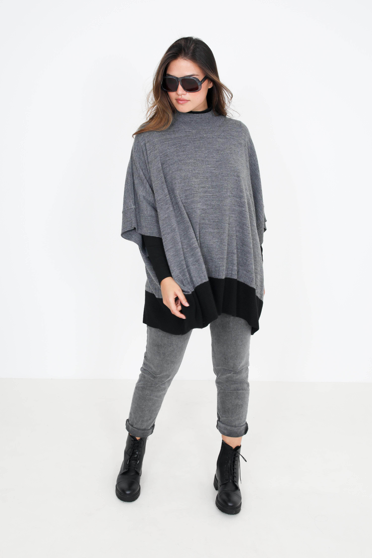 Oversized two-tone knit sweater