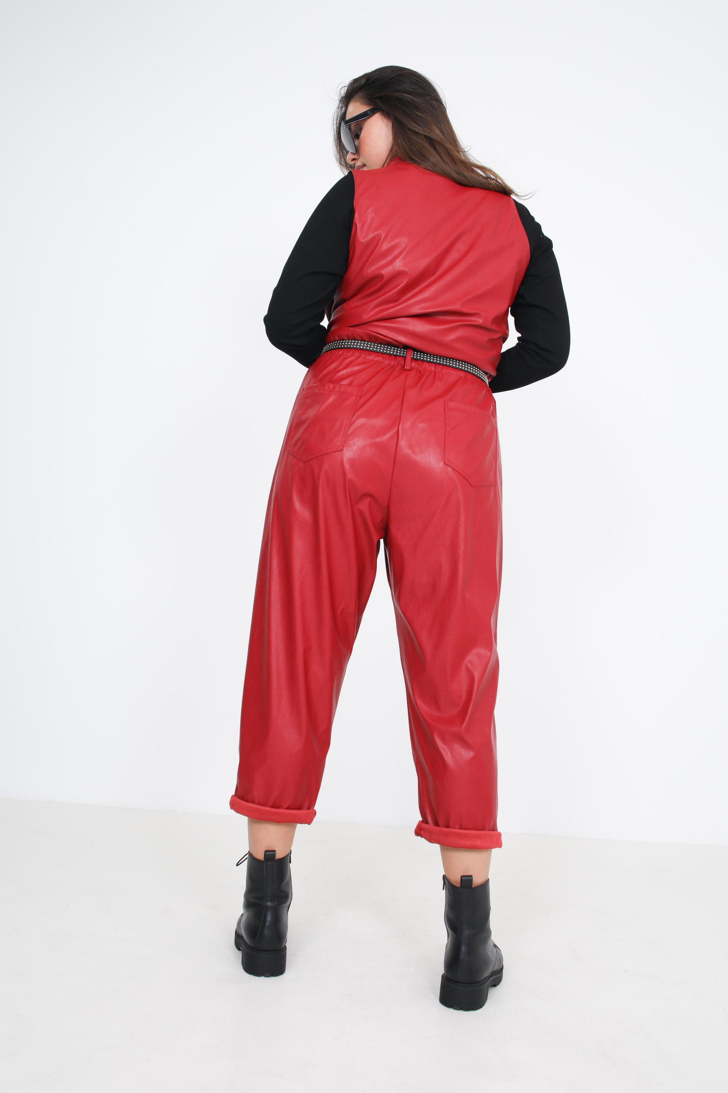 High-waisted faux leather pants