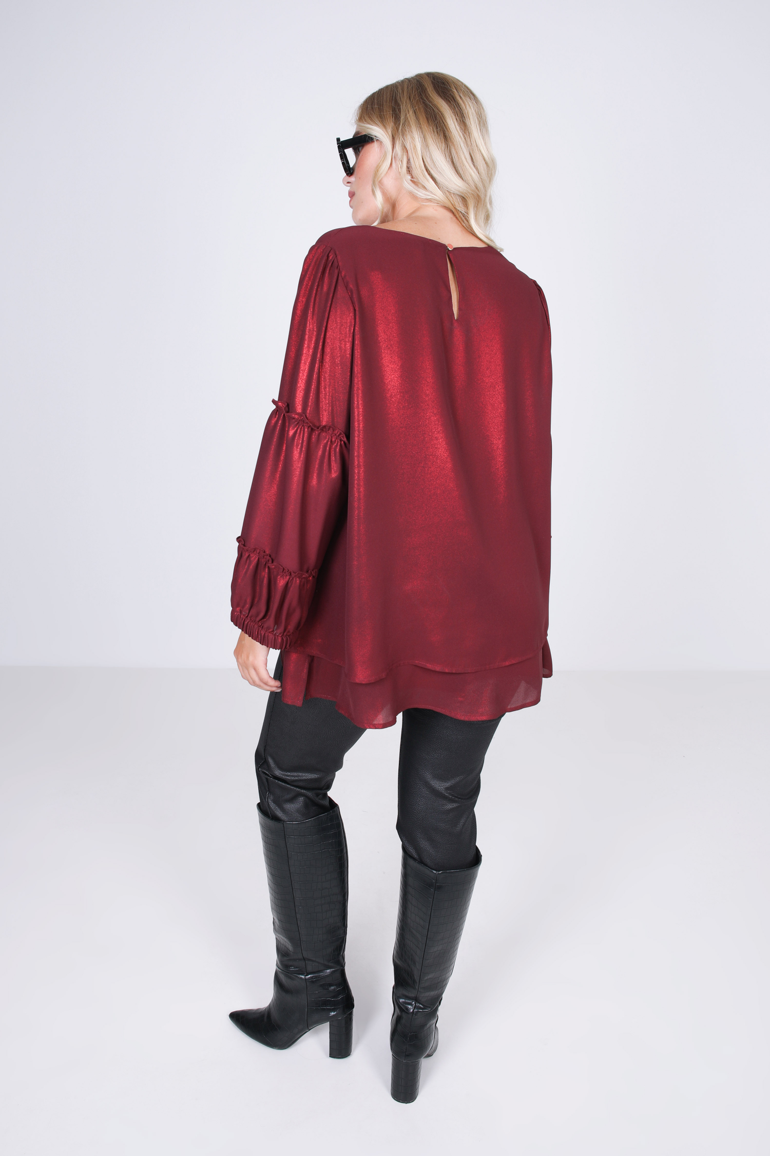 trapeze blouse with sequined effect overlay