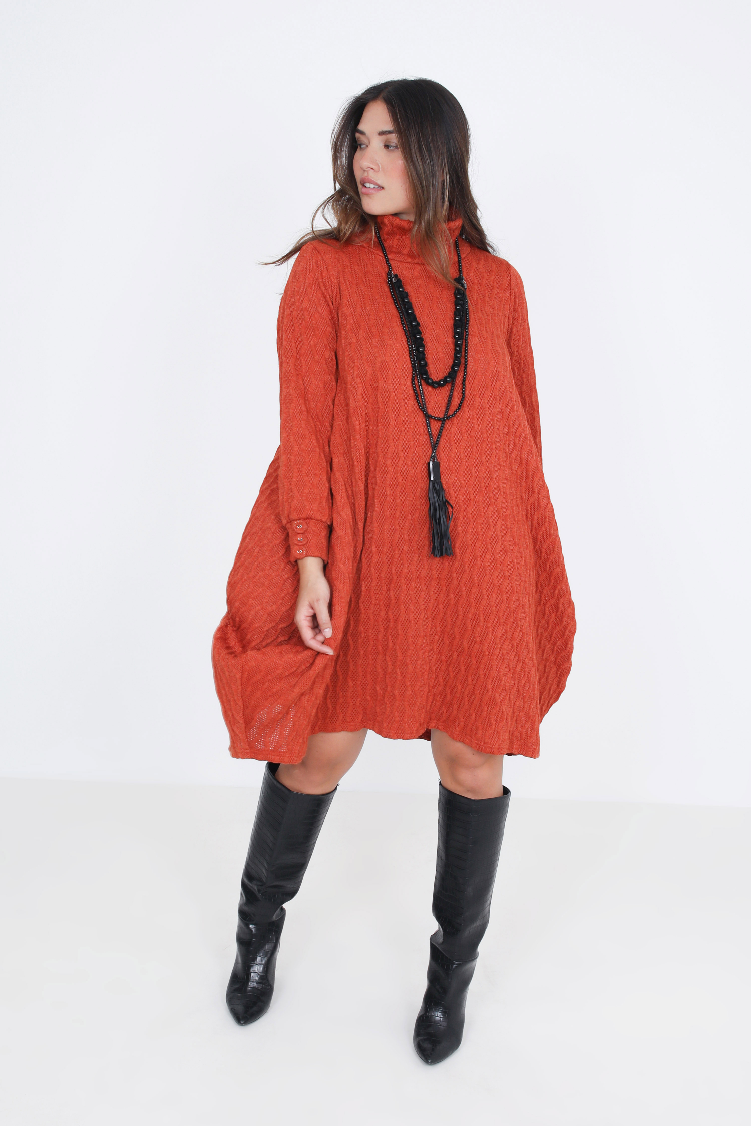 Knit trapeze dress with zip