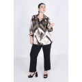 Satin-effect printed shirt with pussy bow