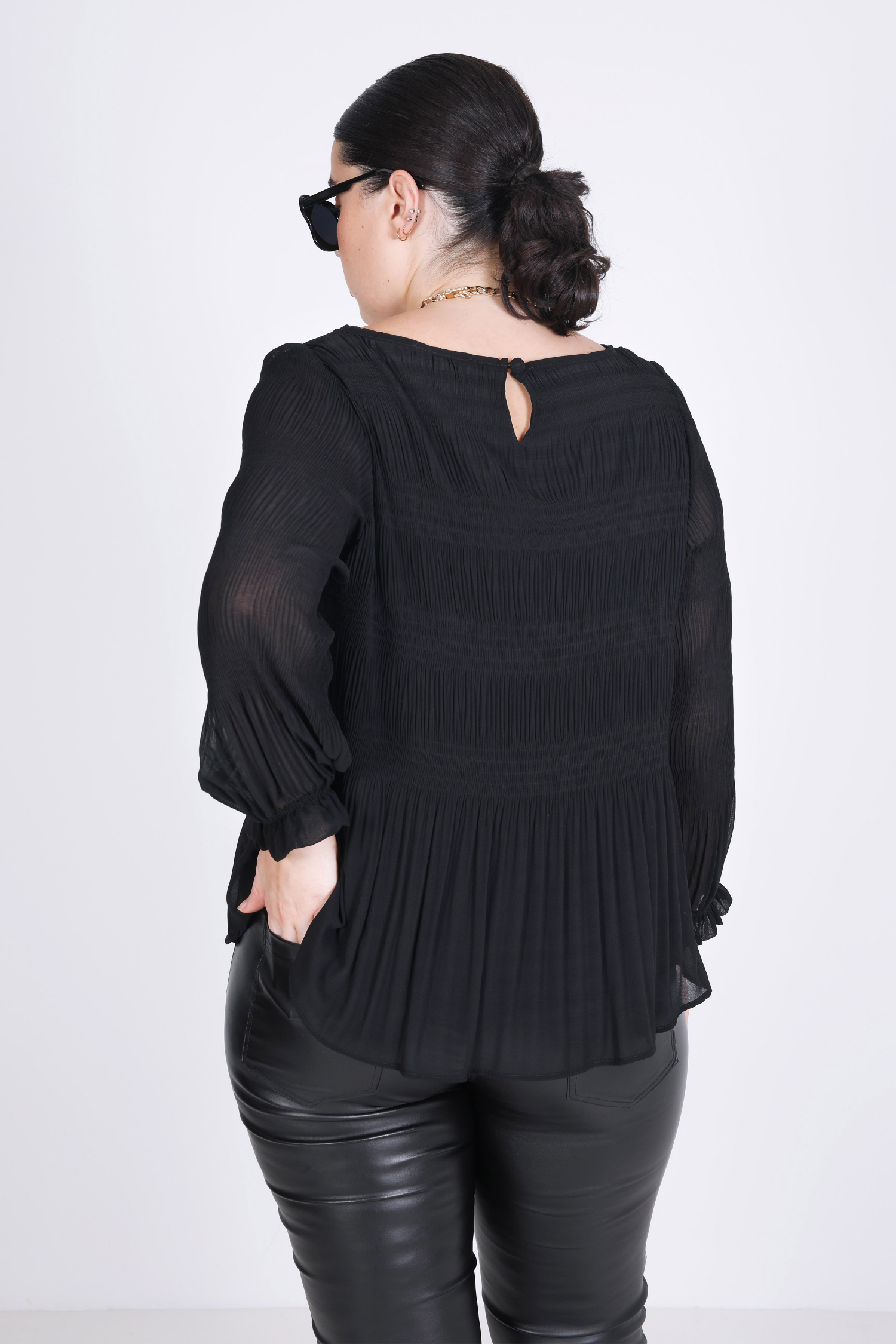 Blouse plissé en voile uni 