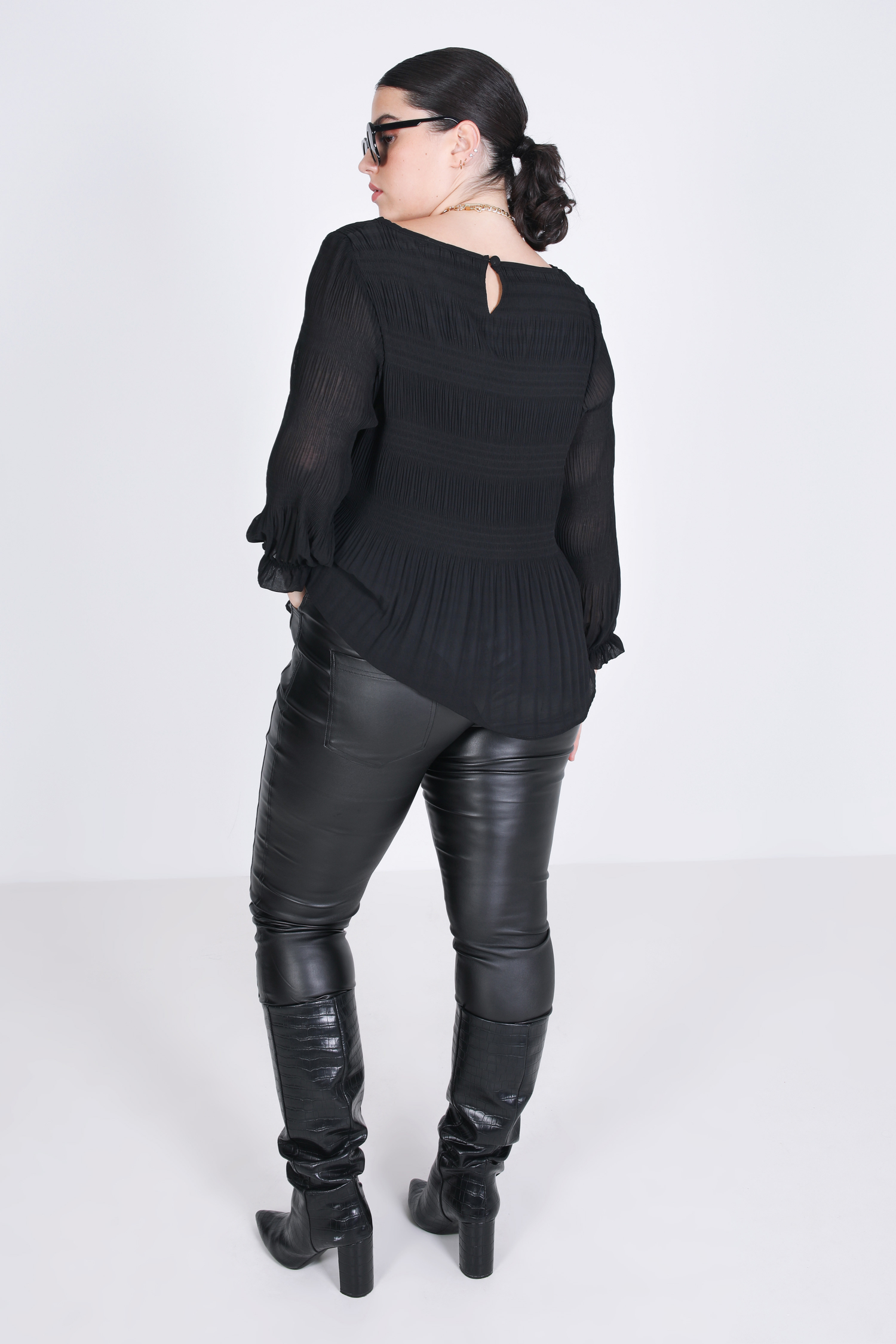 Blouse plissé en voile uni 