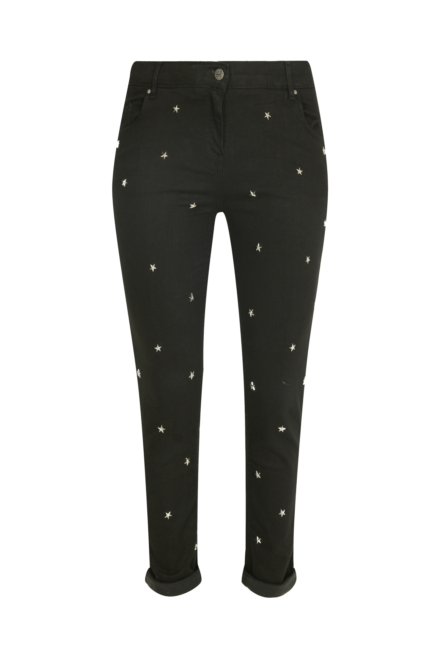 Black jeans with studs on the front