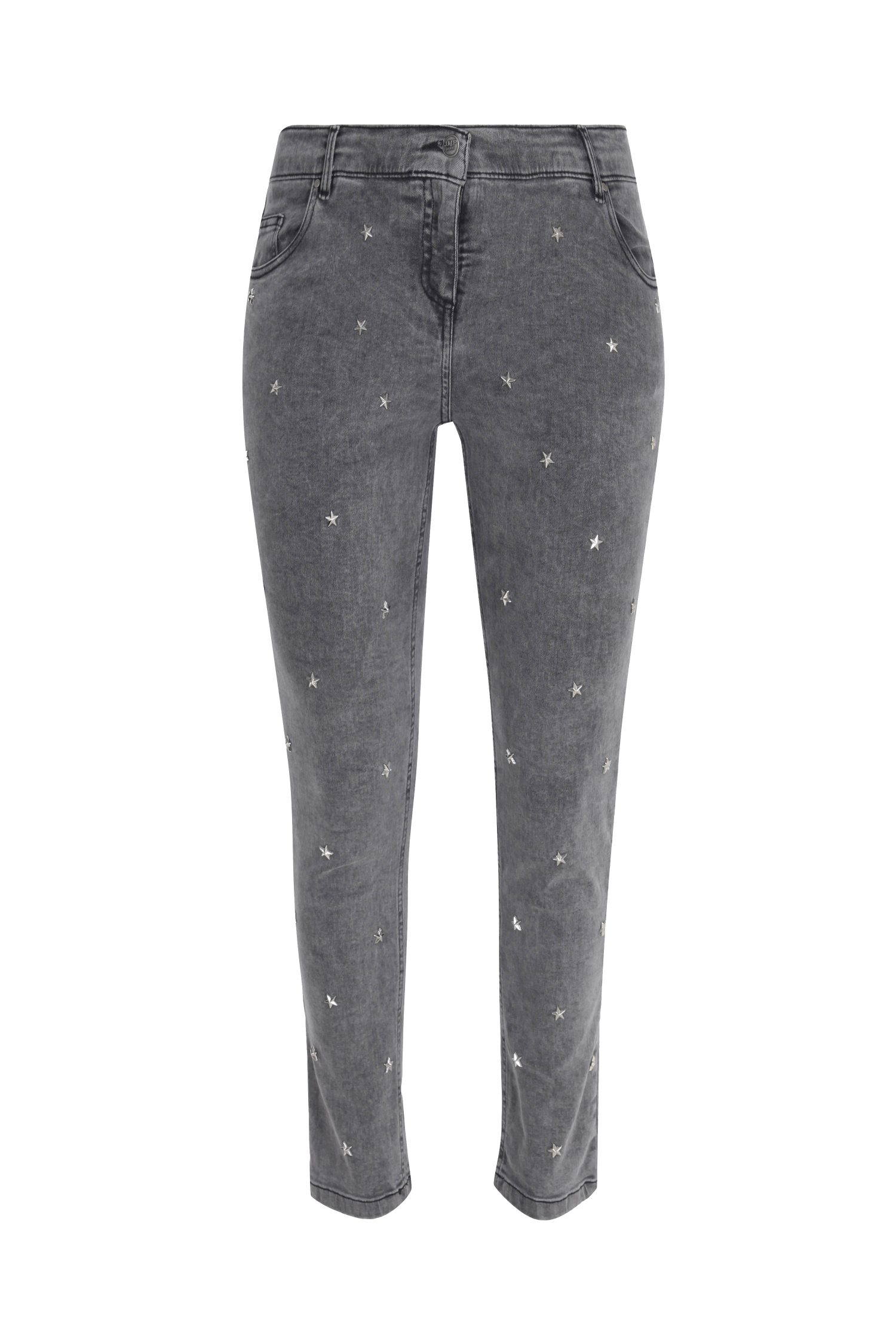 Gray jeans with studs on the front