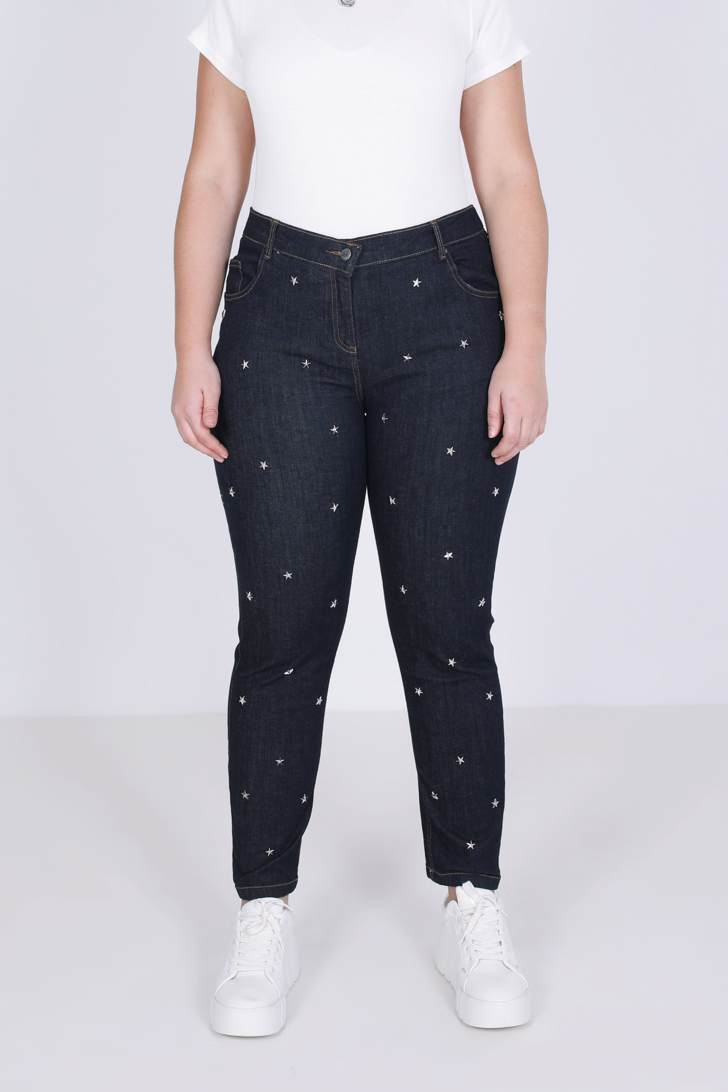 Raw jeans with studs on the front