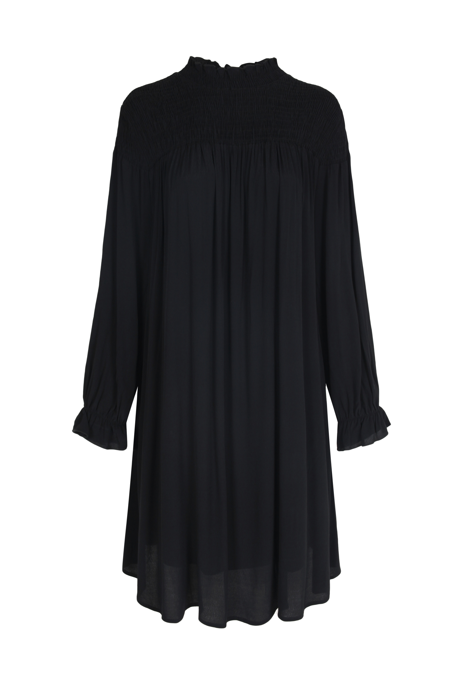 Plain mid-length dress with smocked cut (shipping 10/15 November)