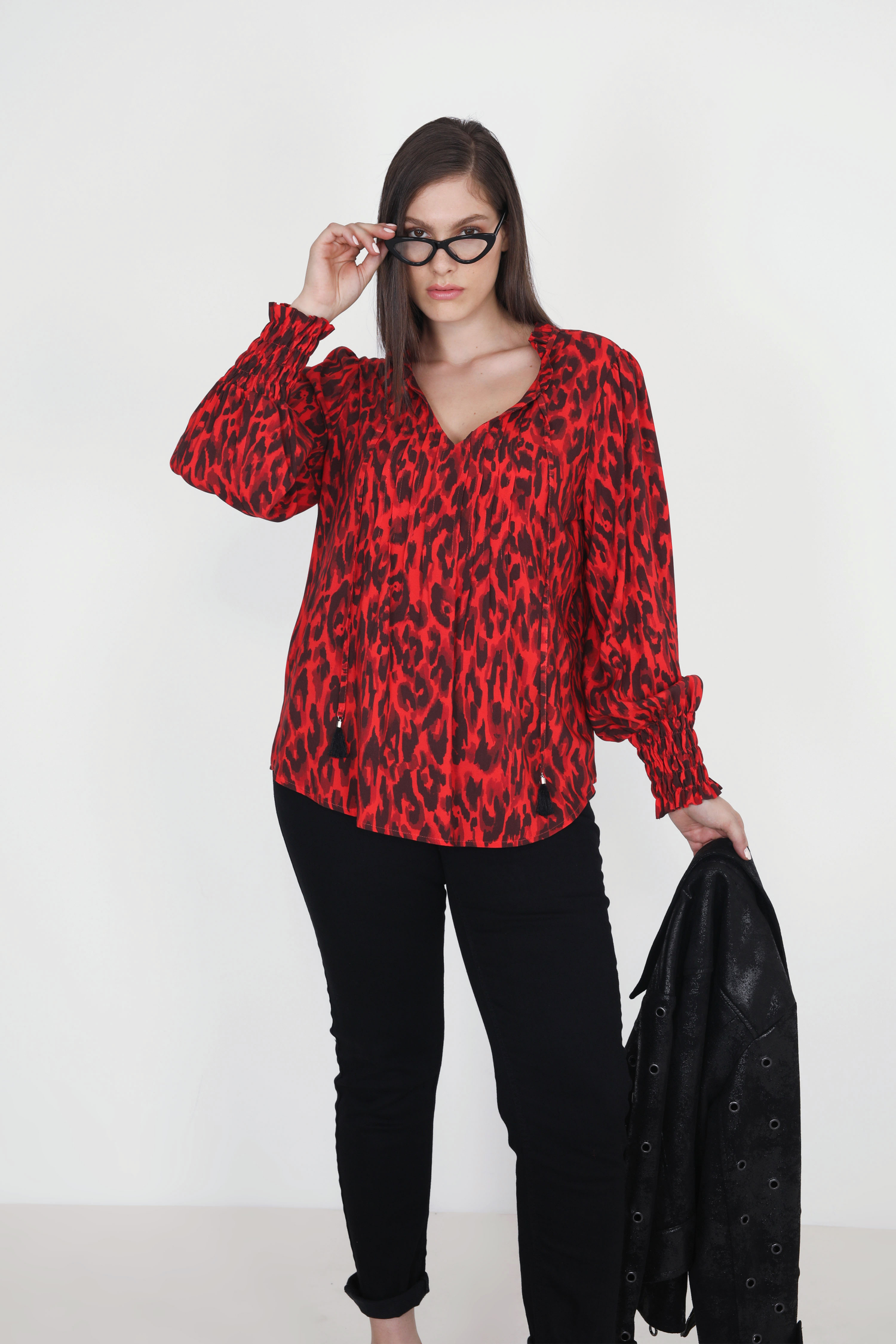 Red panther print blouse