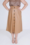 Button Front Vegan Leather Skirt