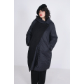 Quilted bi-material coat with hood