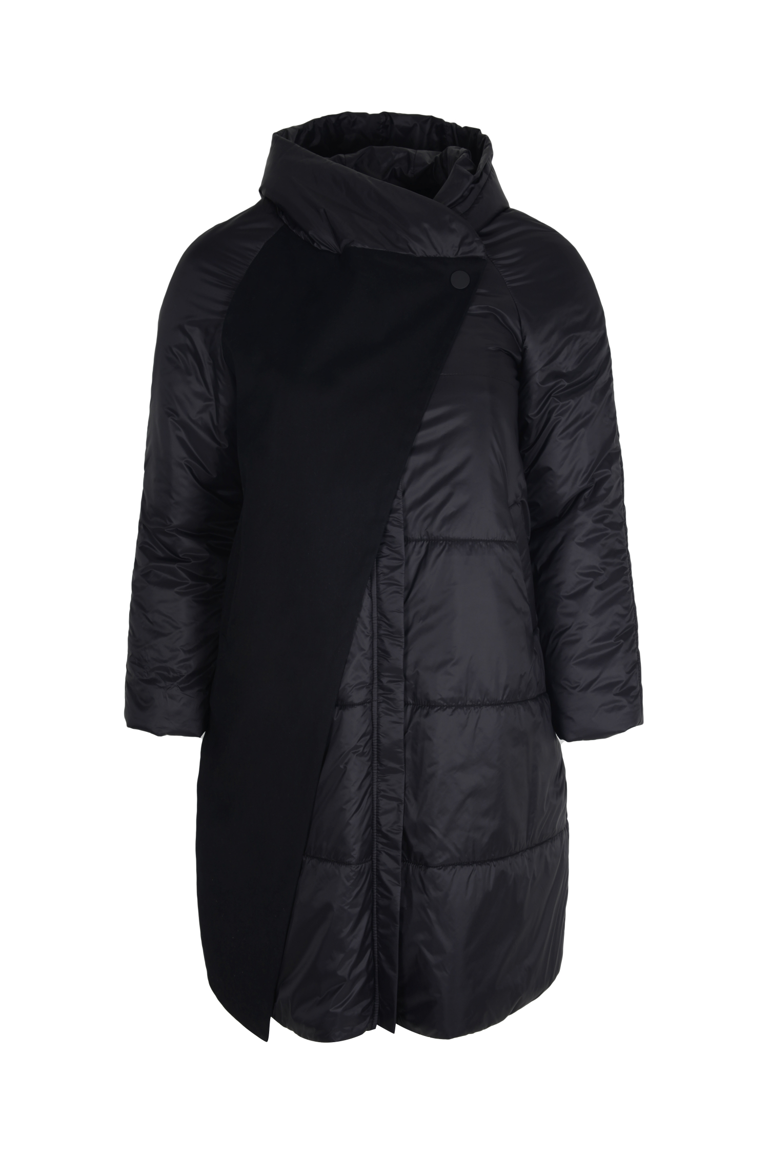 Quilted bi-material coat with hood