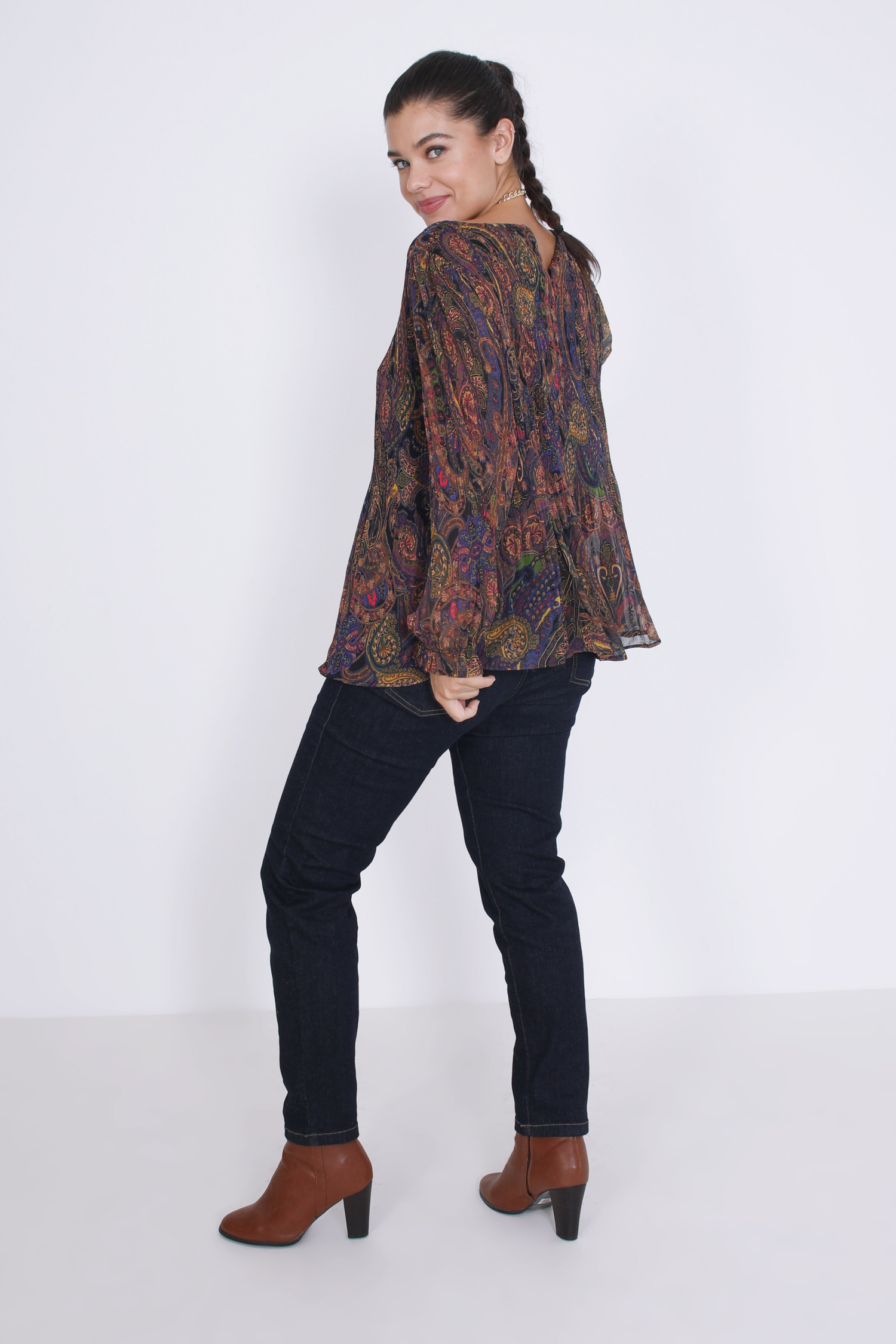 Pleated blouse in printed voile