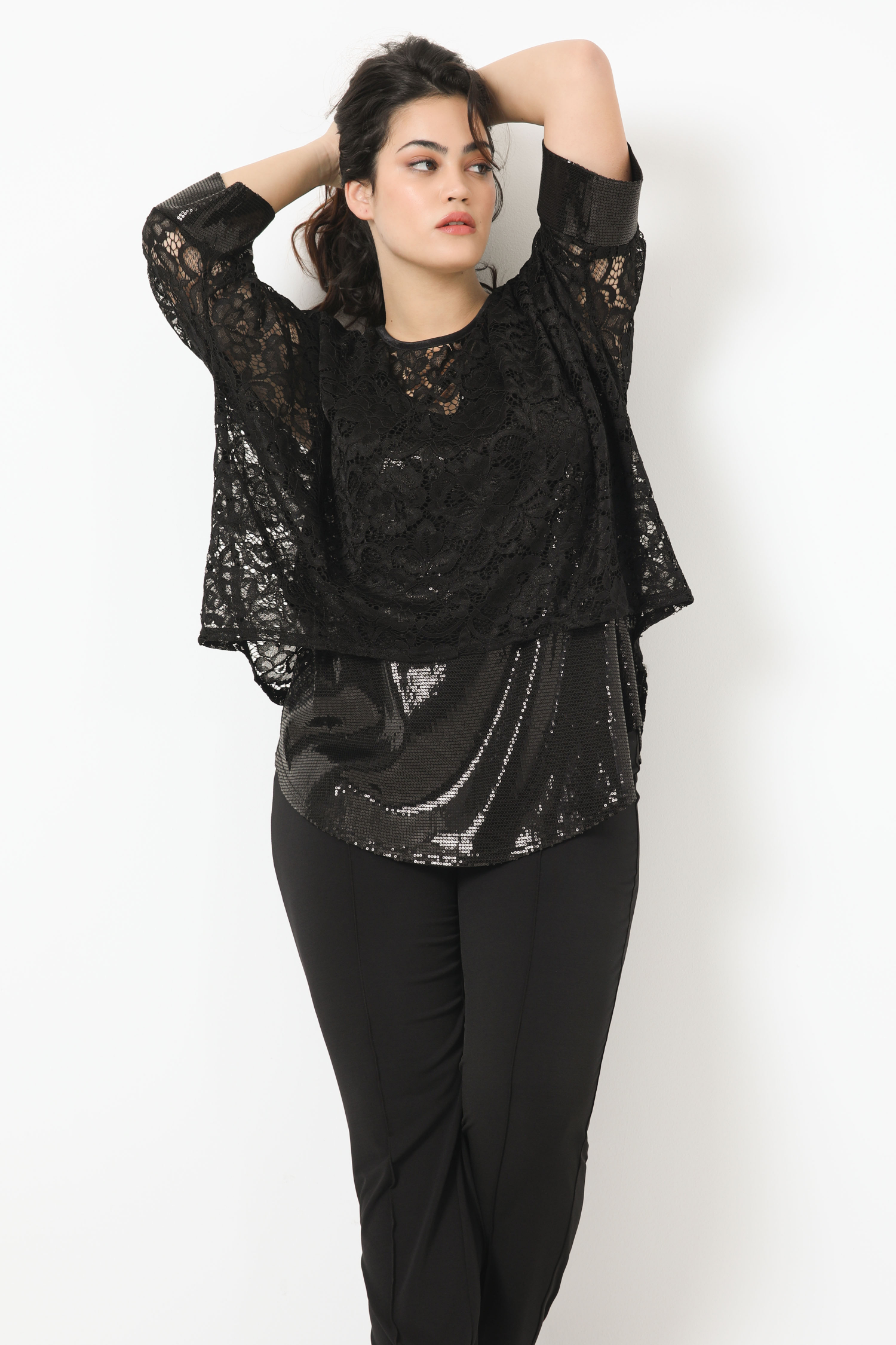 Oversized lace and sequin T-shirt