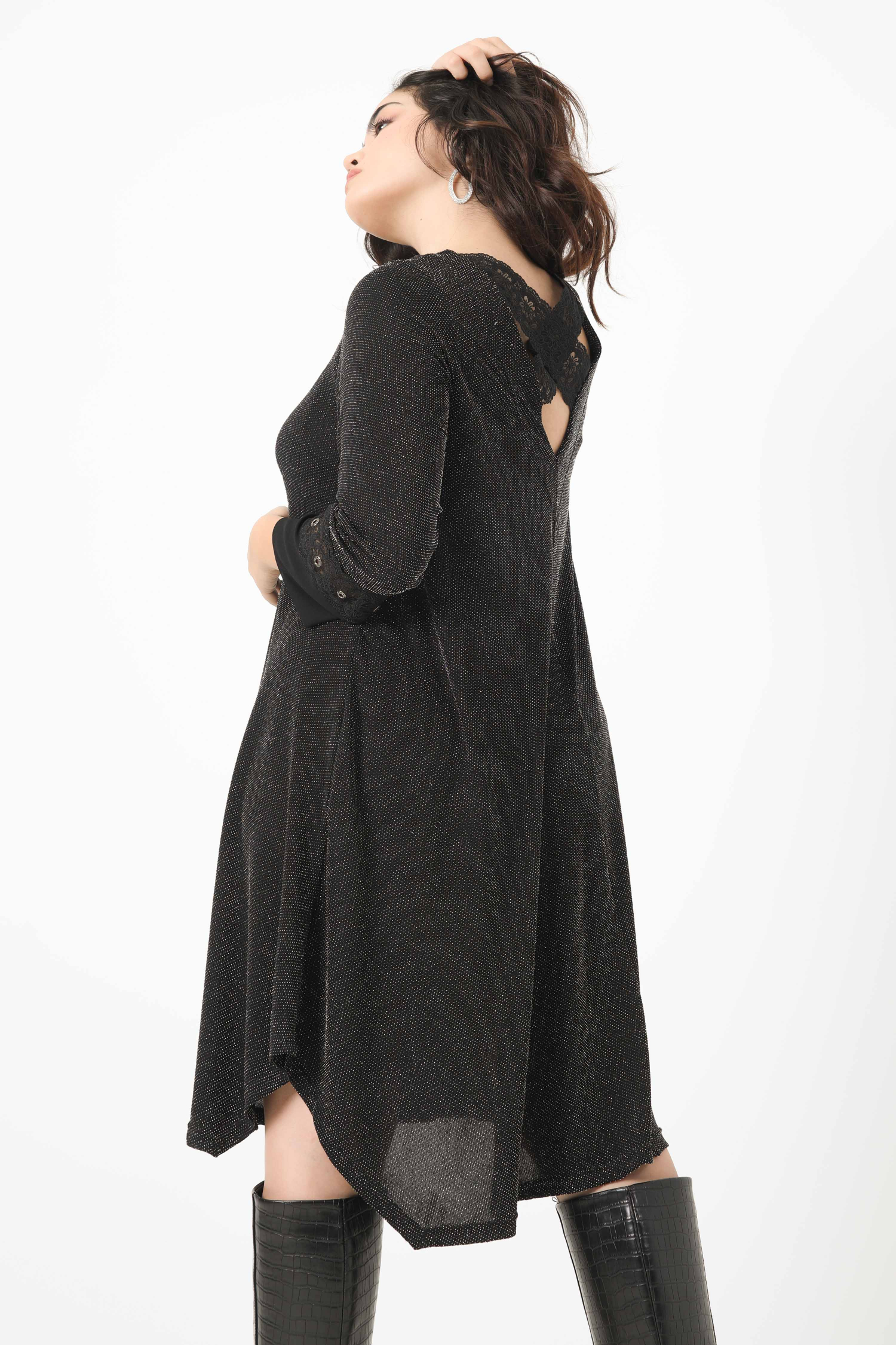 Sequined knit A-line dress