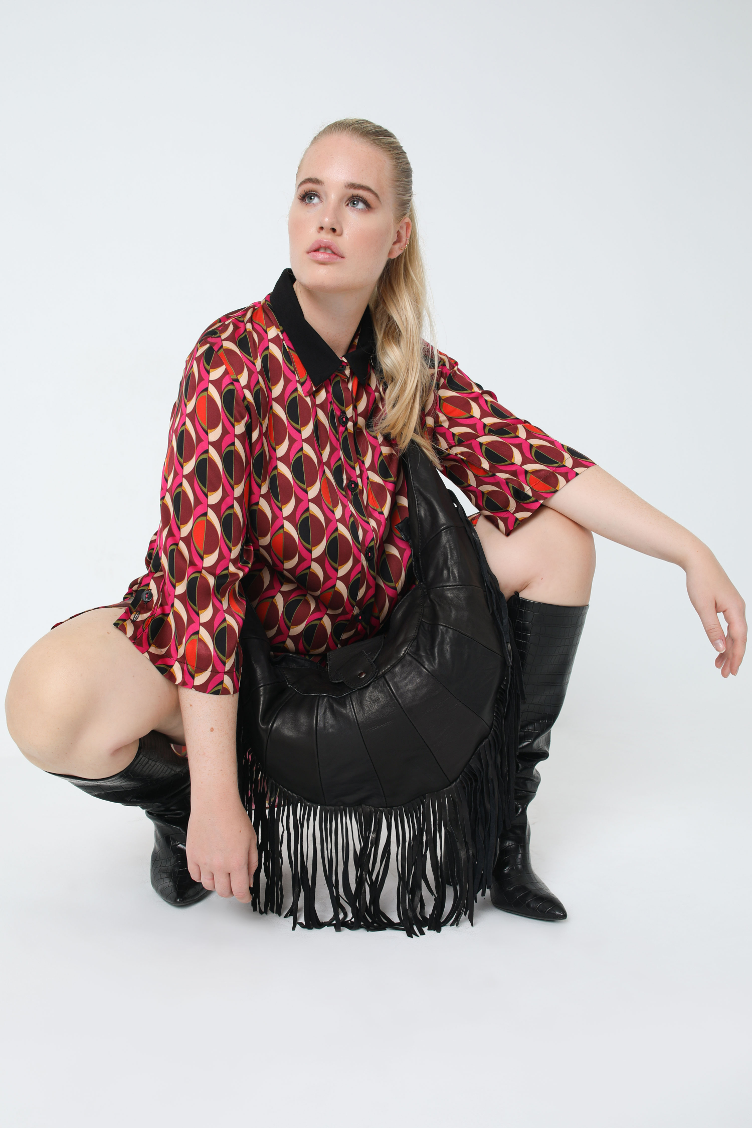 éco-responsable printed satin shirt dress (shipping September 25/30)