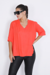 Plain V-neck blouse with braid