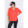 Plain V-neck blouse with braid