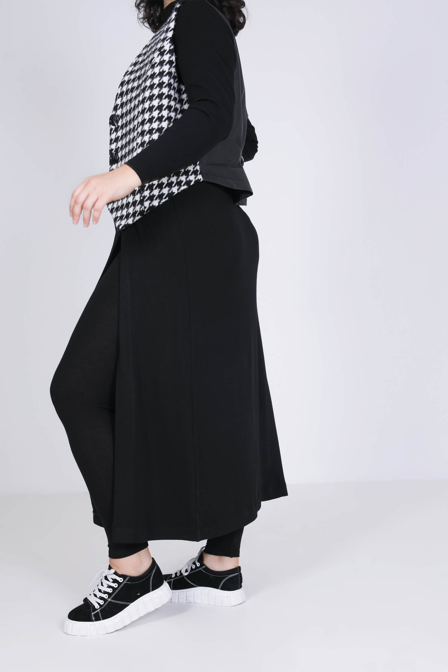 mottled knit leggings with wrap skirt effect