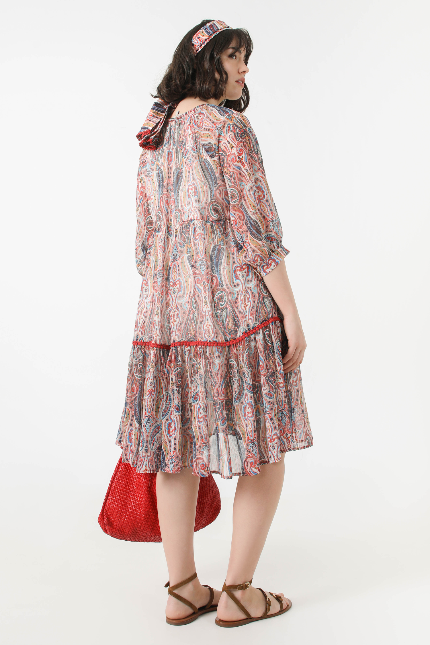 mid-length dress in floral print voile éco-responsable fabric