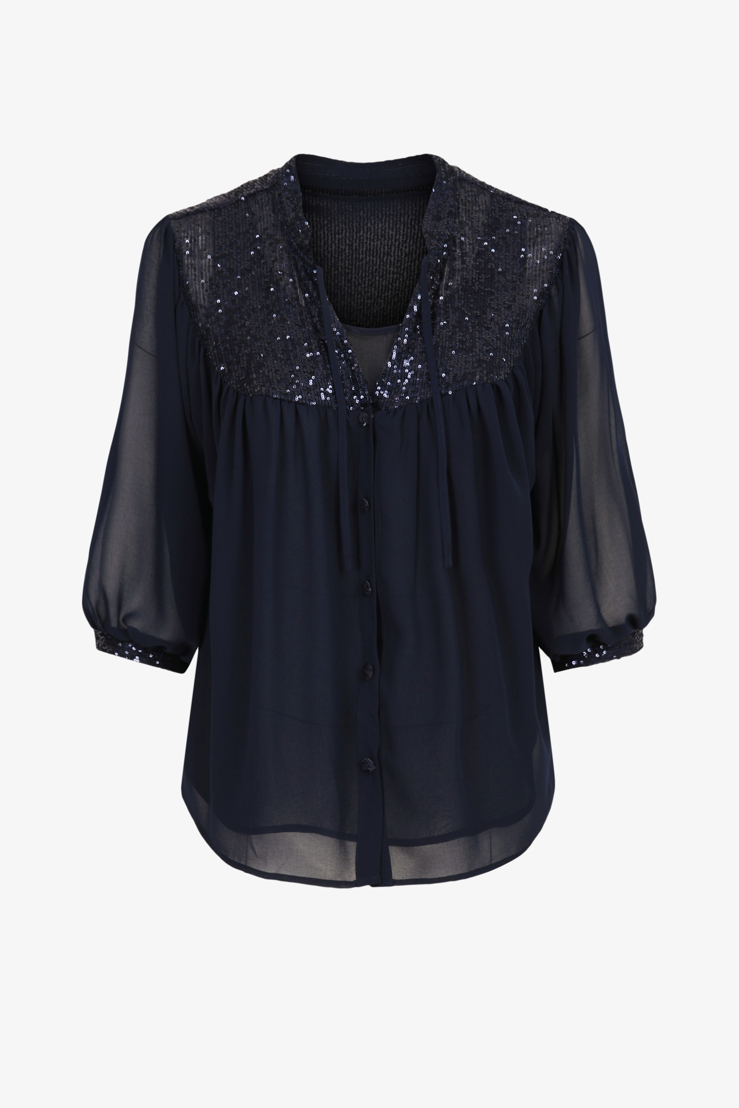 Shirt in plain veil and sequins