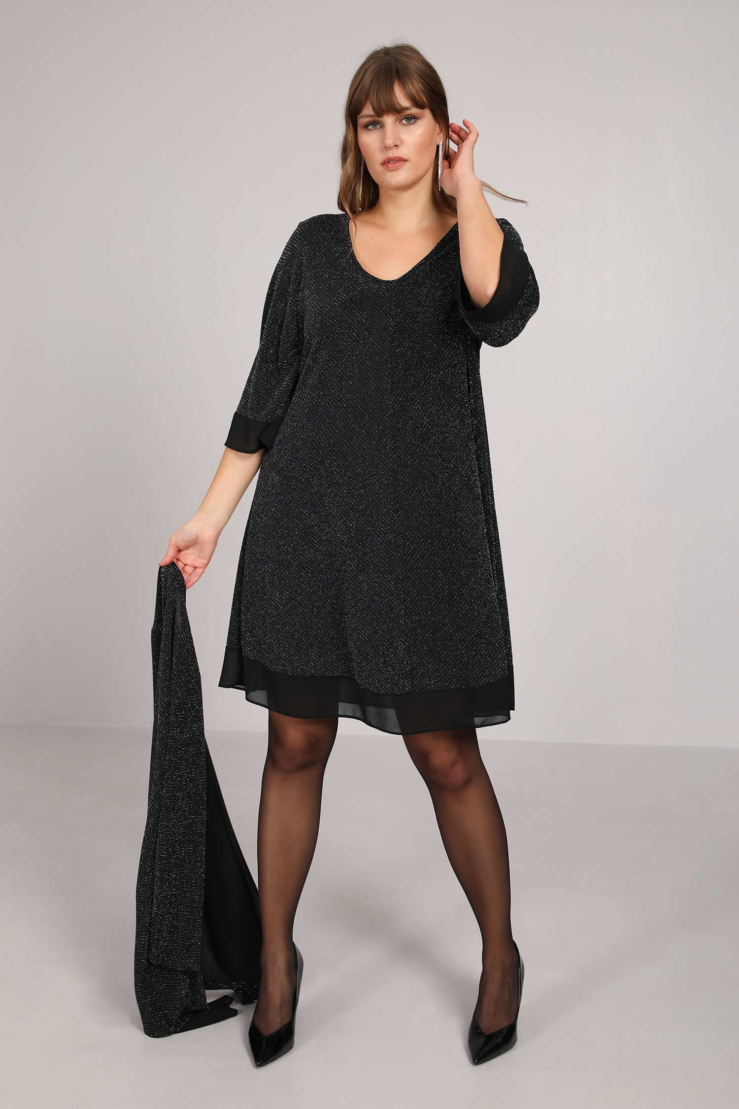 Sequined knit trapeze dress
