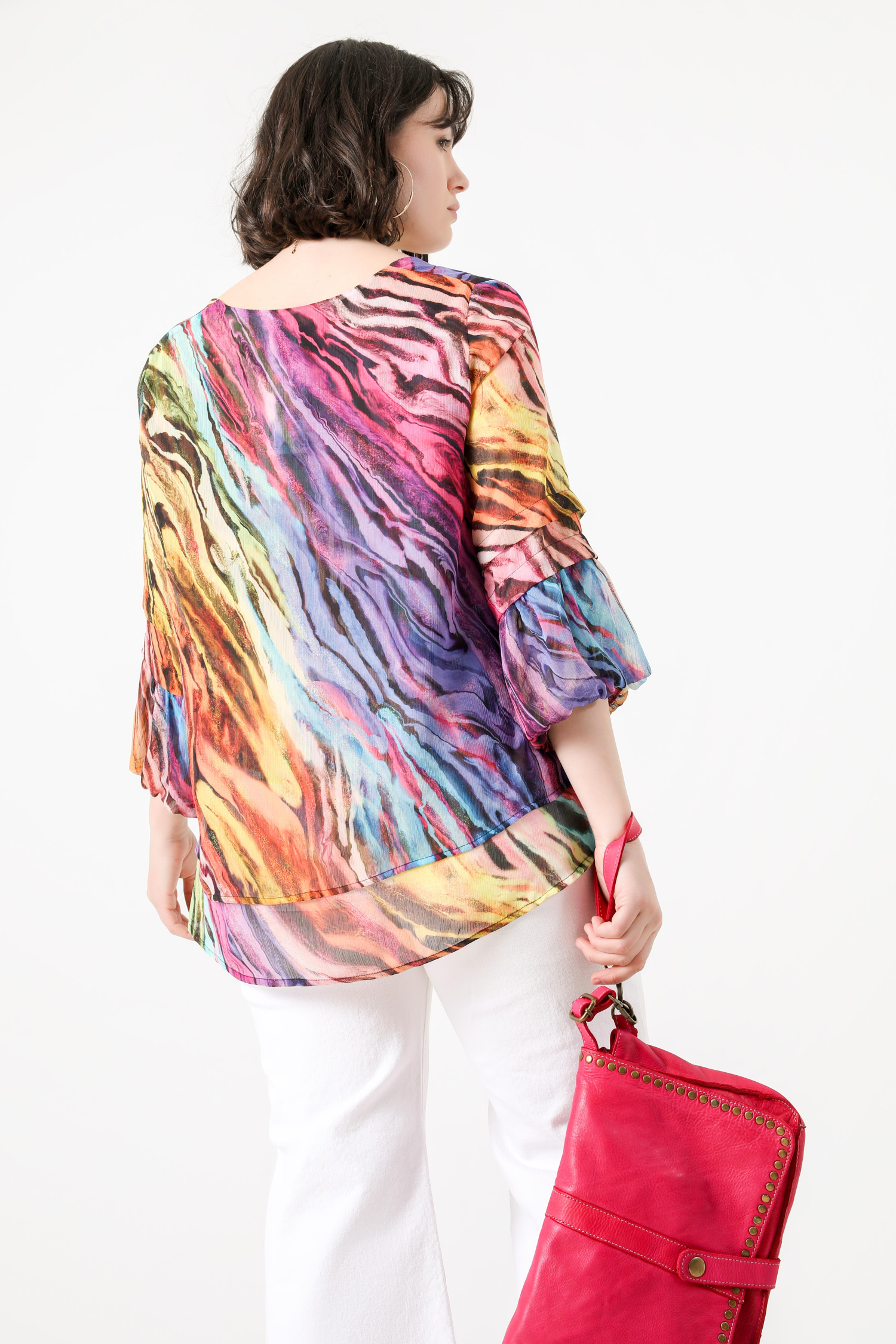 Layered A-line blouse in printed voile