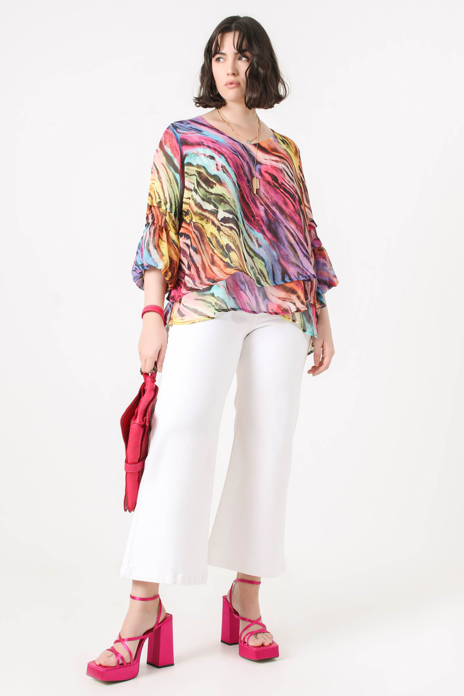 Layered A-line blouse in printed voile