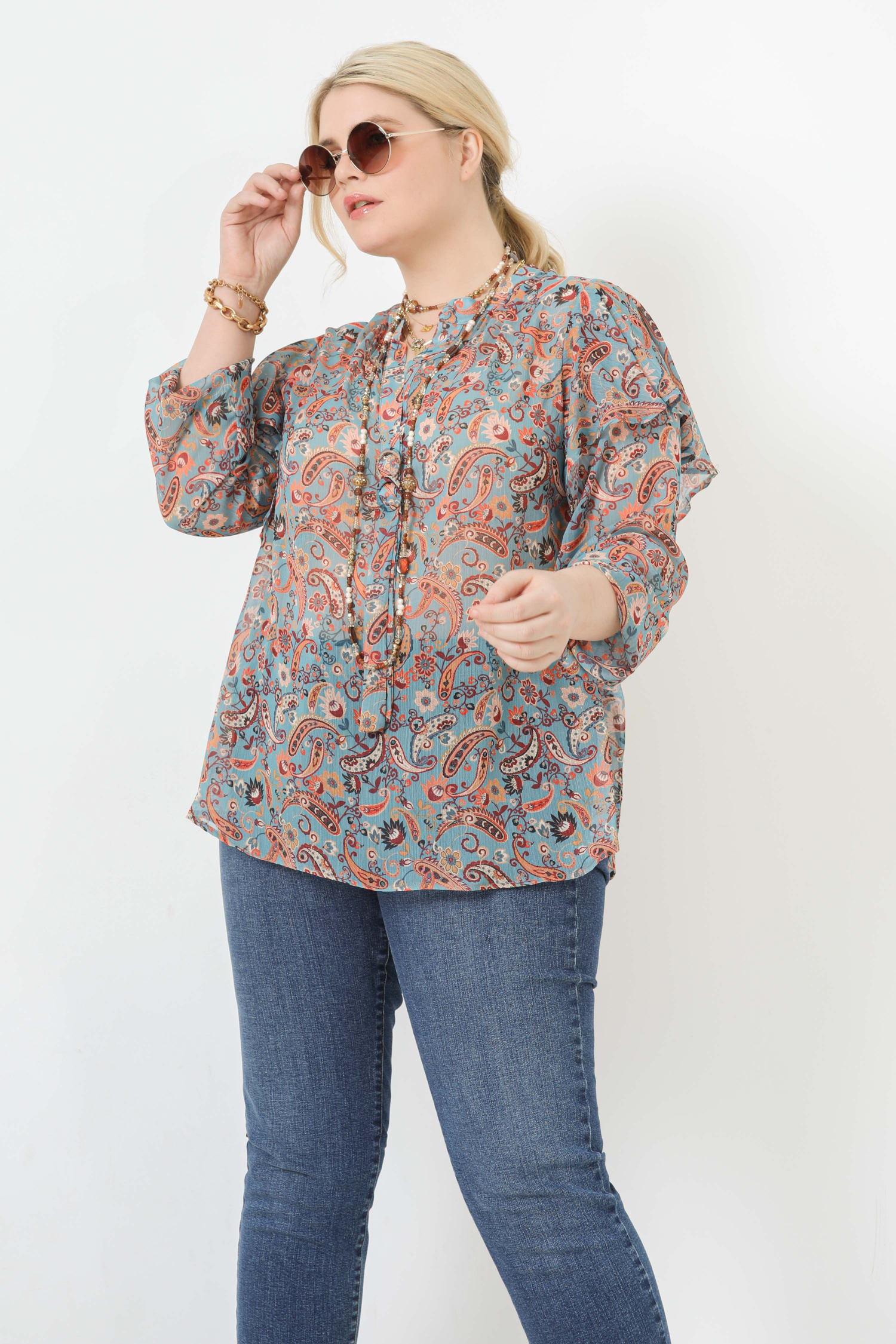 Printed voile blouse with eco-responsible voile top