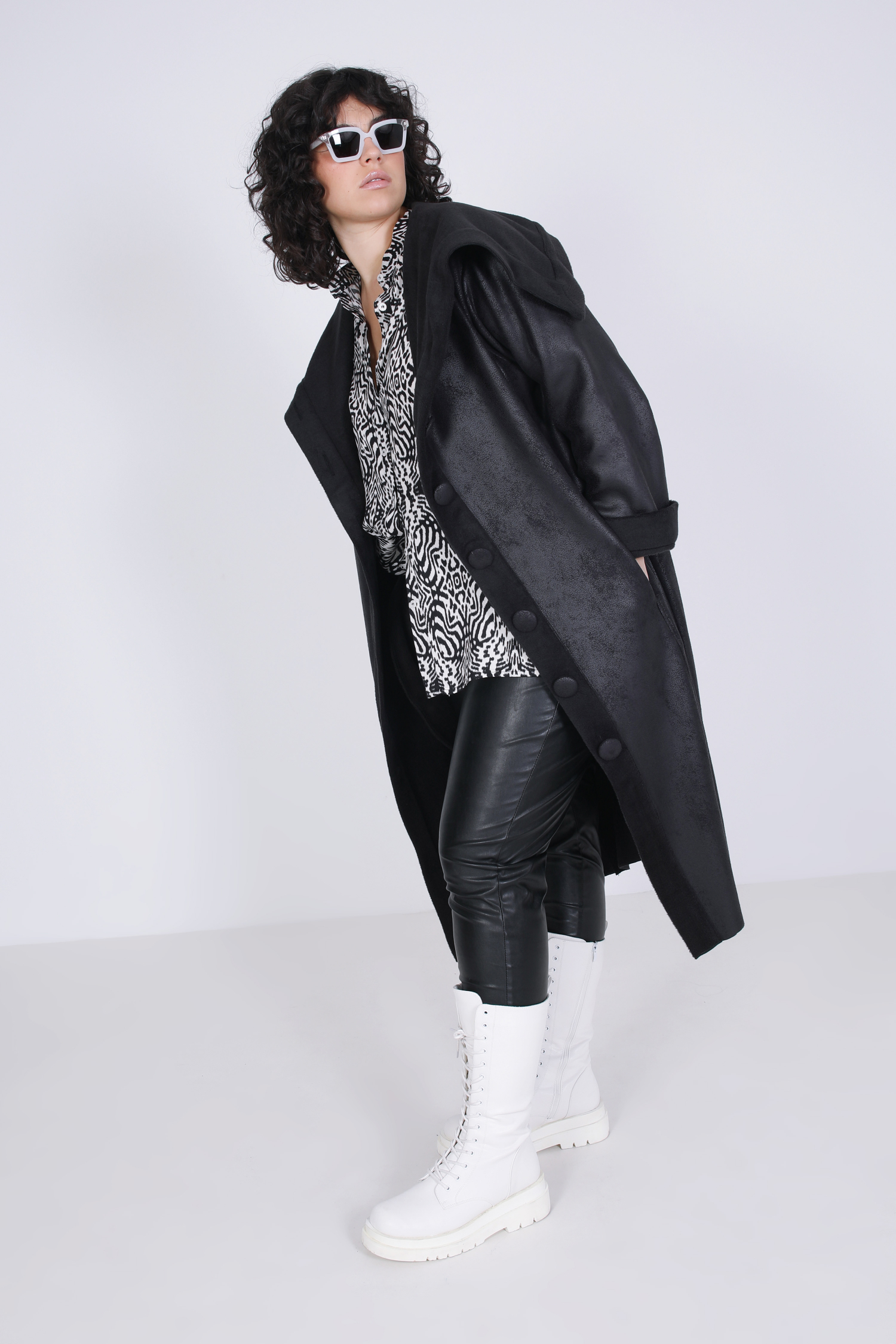 Long double-faced vegan fur coat